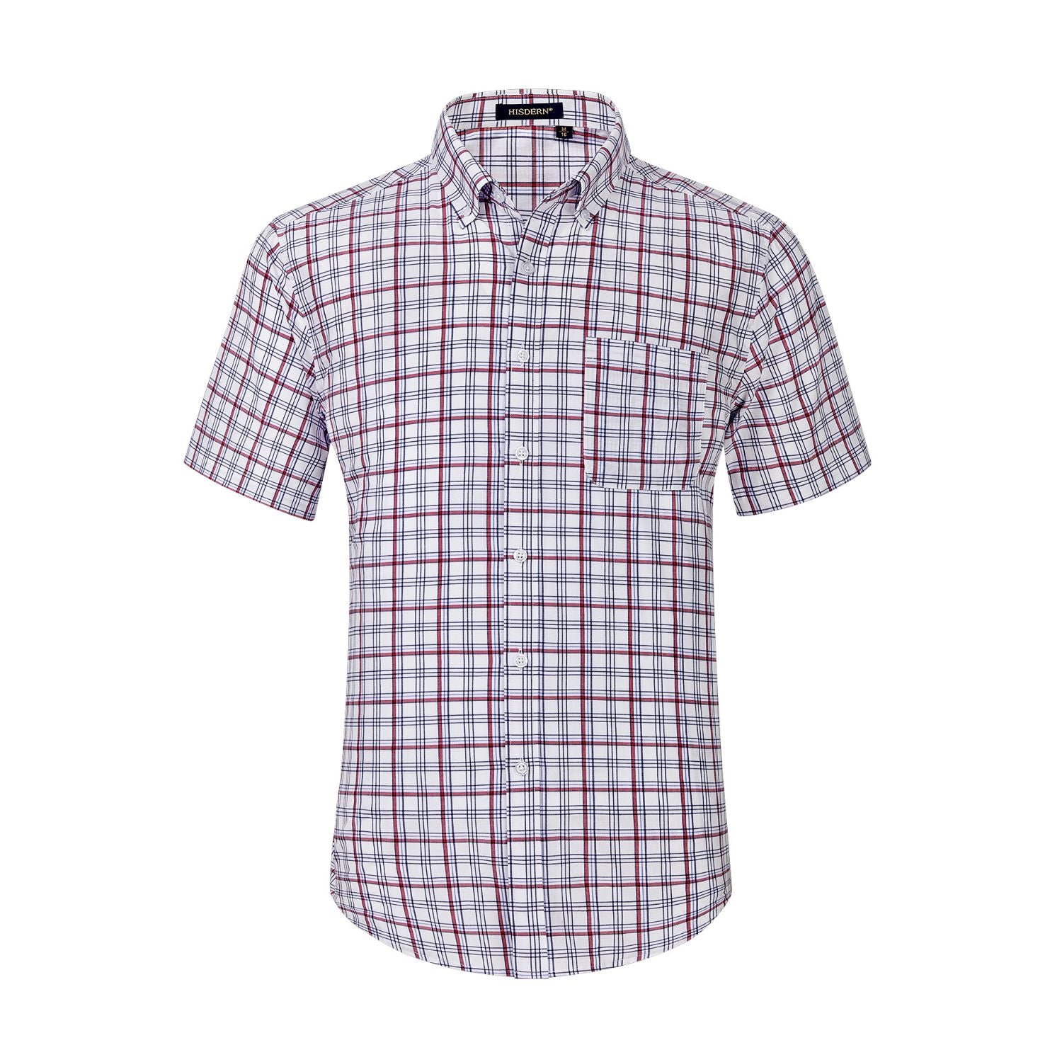 Hisdern White Plaid Shirts for Men Short Sleeve Regular Fit Shirts