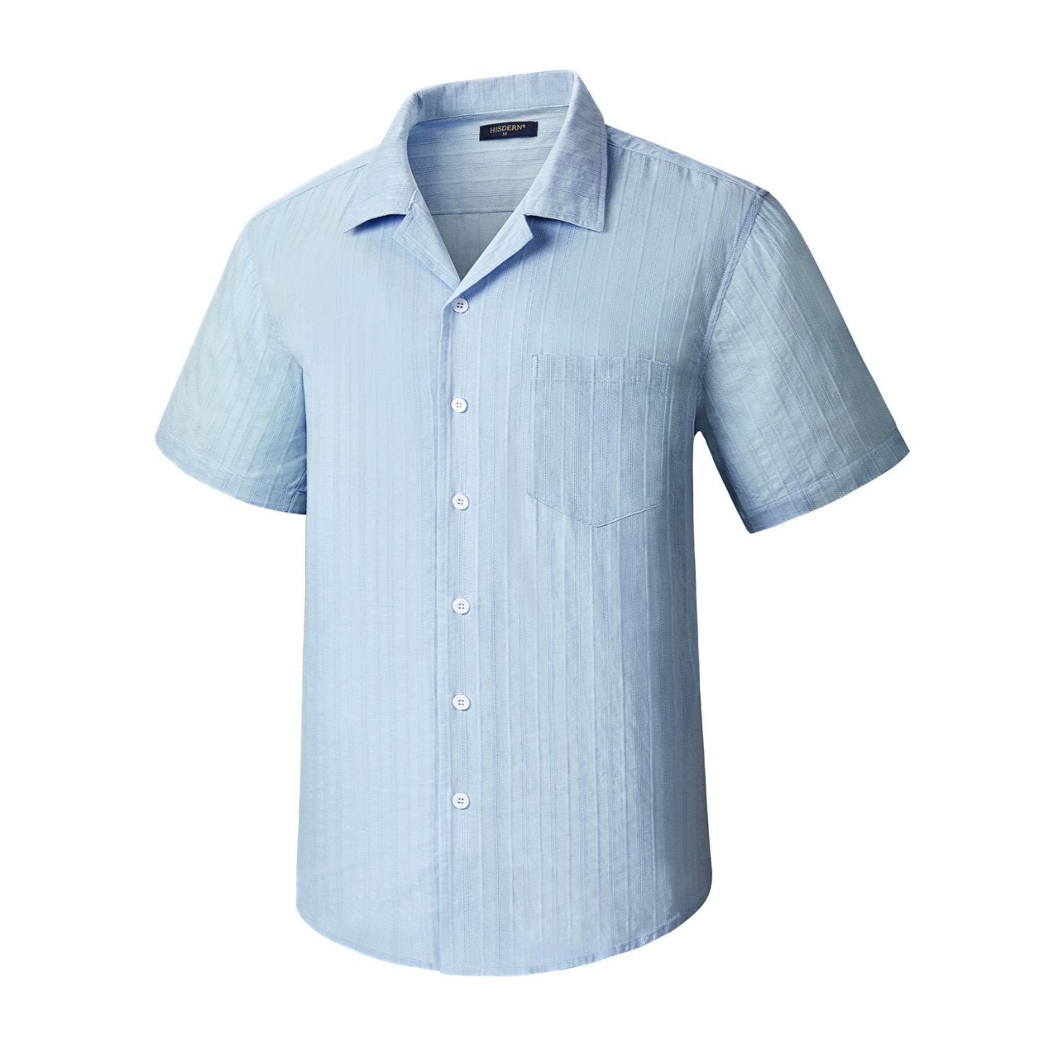 Hisdern Men's Blue Short Sleeve Cuban Collar Shirt Casual Summer Resort Wear - S Hisdern Men's Blue Short Sleeve Cuban Collar Shirt Casual Summer Resort Wear - S