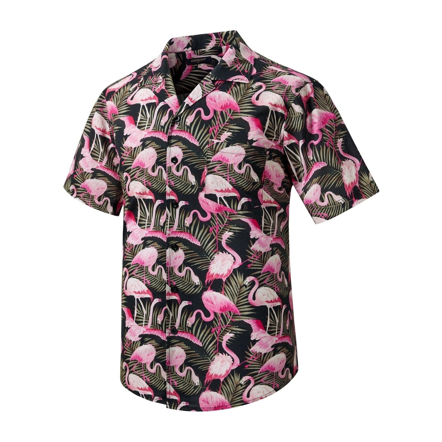 Hisdern Pink Flamingo Button Up Hawaiian Shirt For Summer Vacation