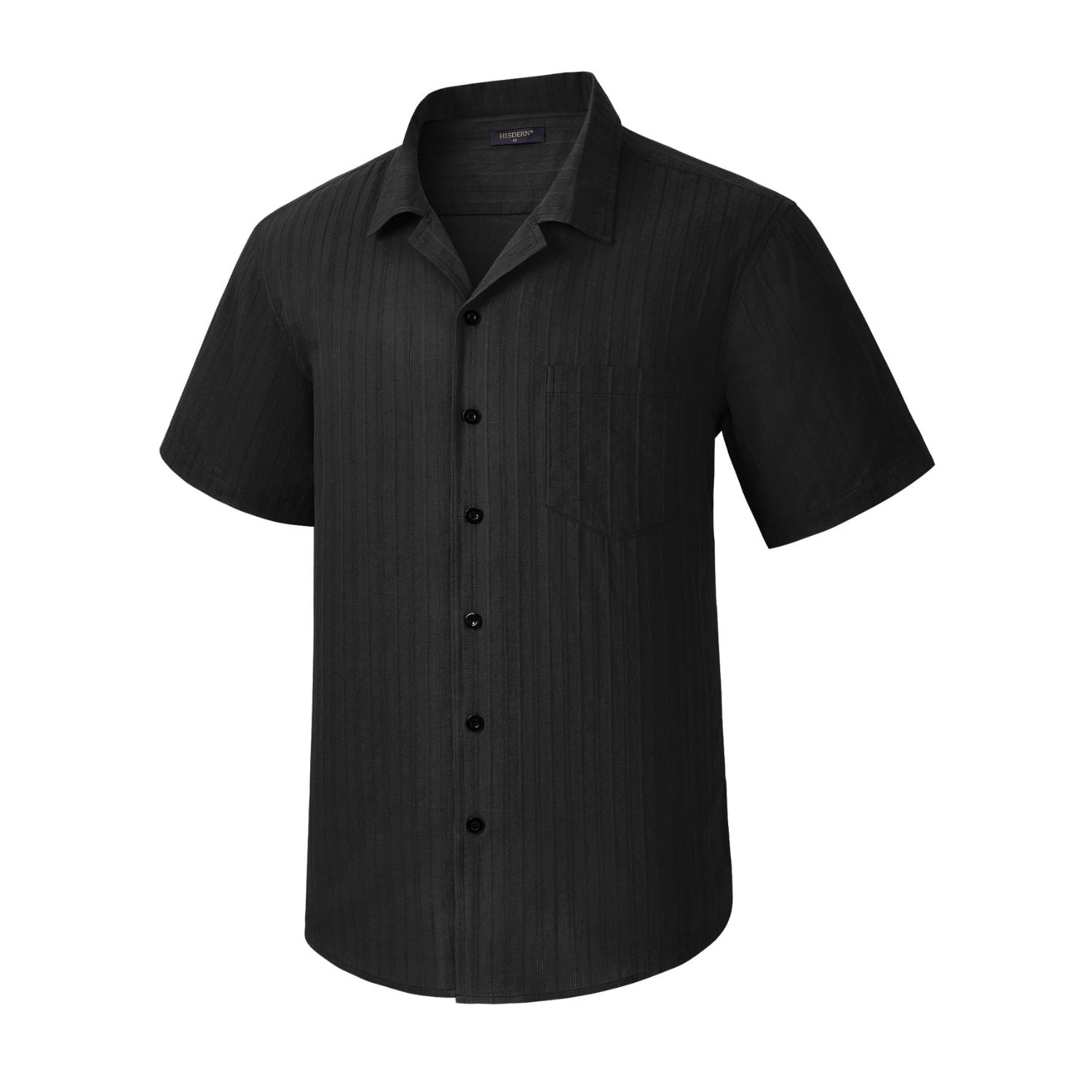 Hisdern Casual Short Sleeve Black Cuban Collar Shirts for Men Summer M Hisdern Casual Short Sleeve Black Cuban Collar Shirts for Men Summer M