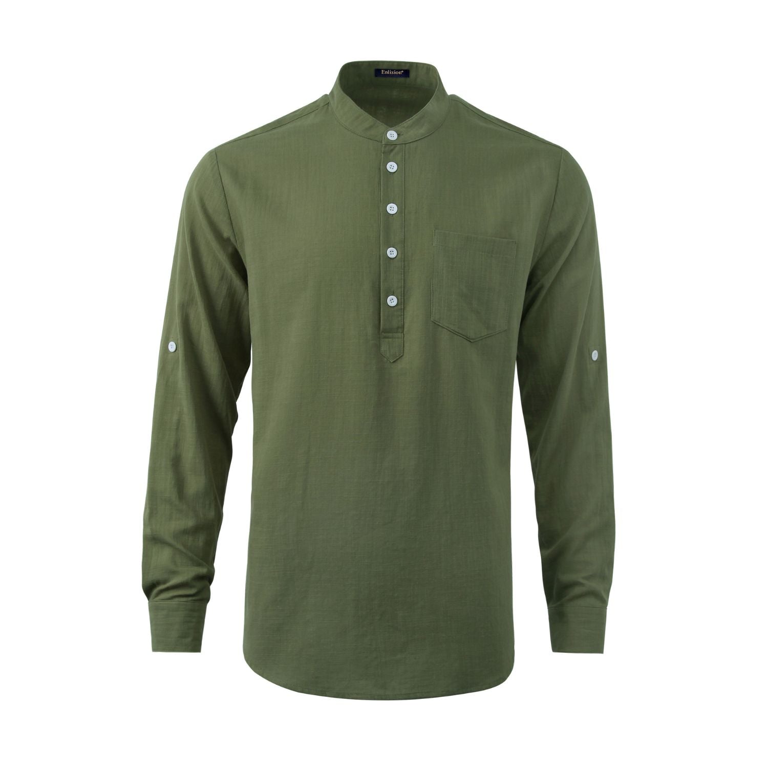 Hisdern Men's Green Henley Long Sleeve Shirt Casual Button-Up Style