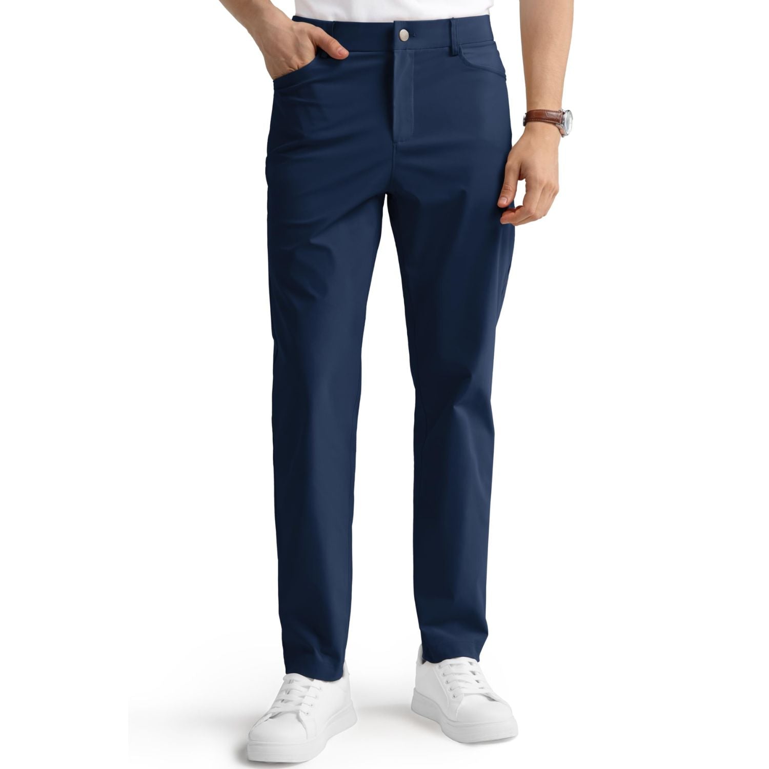 Hisdern Flex 503 Men's Golf Pants Slim Fit Navy Blue Stretch for Business Casual
