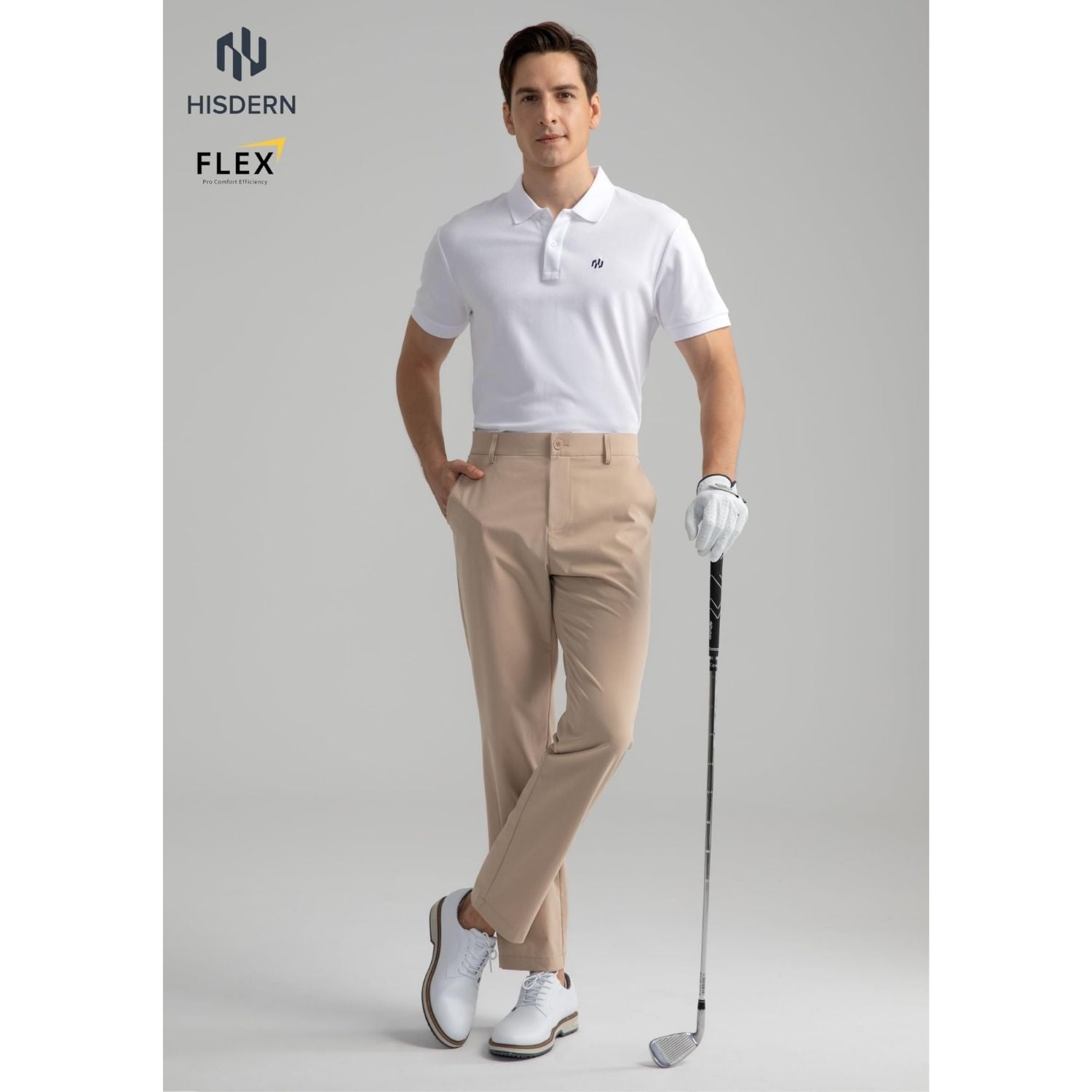 Hisdern Flex 301 Men's Stretch Dress Pants Khaki Classic Fit Casual Pants for All-Day Comfort