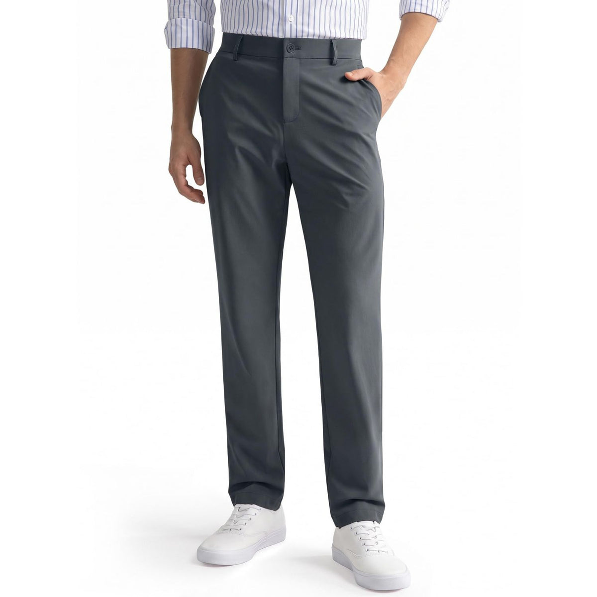 Hisdern Flex 301 Men's Stretch Dress Pants Iron Gray Classic Fit Casual Pants for All-Day Comfort