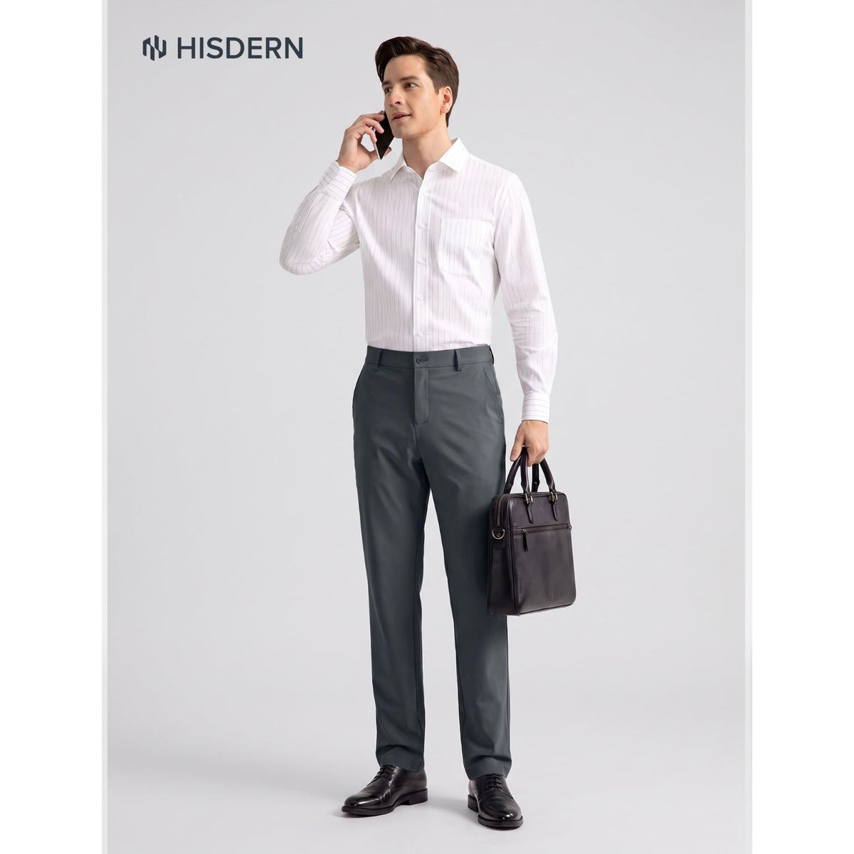 Hisdern Flex 301 Men's Stretch Dress Pants Iron Gray Classic Fit Casual Pants for All-Day Comfort