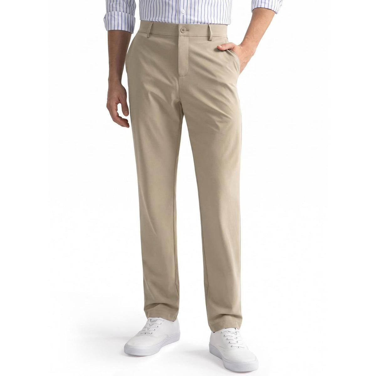 Hisdern Flex 301 Men's Stretch Dress Pants Khaki Classic Fit Casual Pants for All-Day Comfort