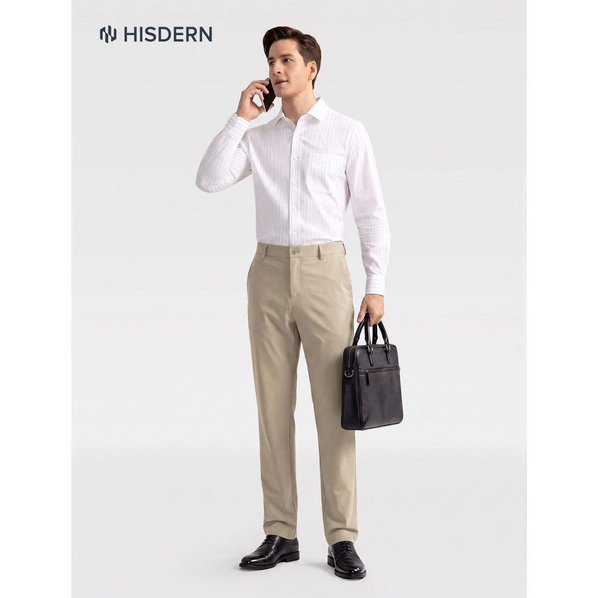 Hisdern Flex 301 Men's Stretch Dress Pants Khaki Classic Fit Casual Pants for All-Day Comfort
