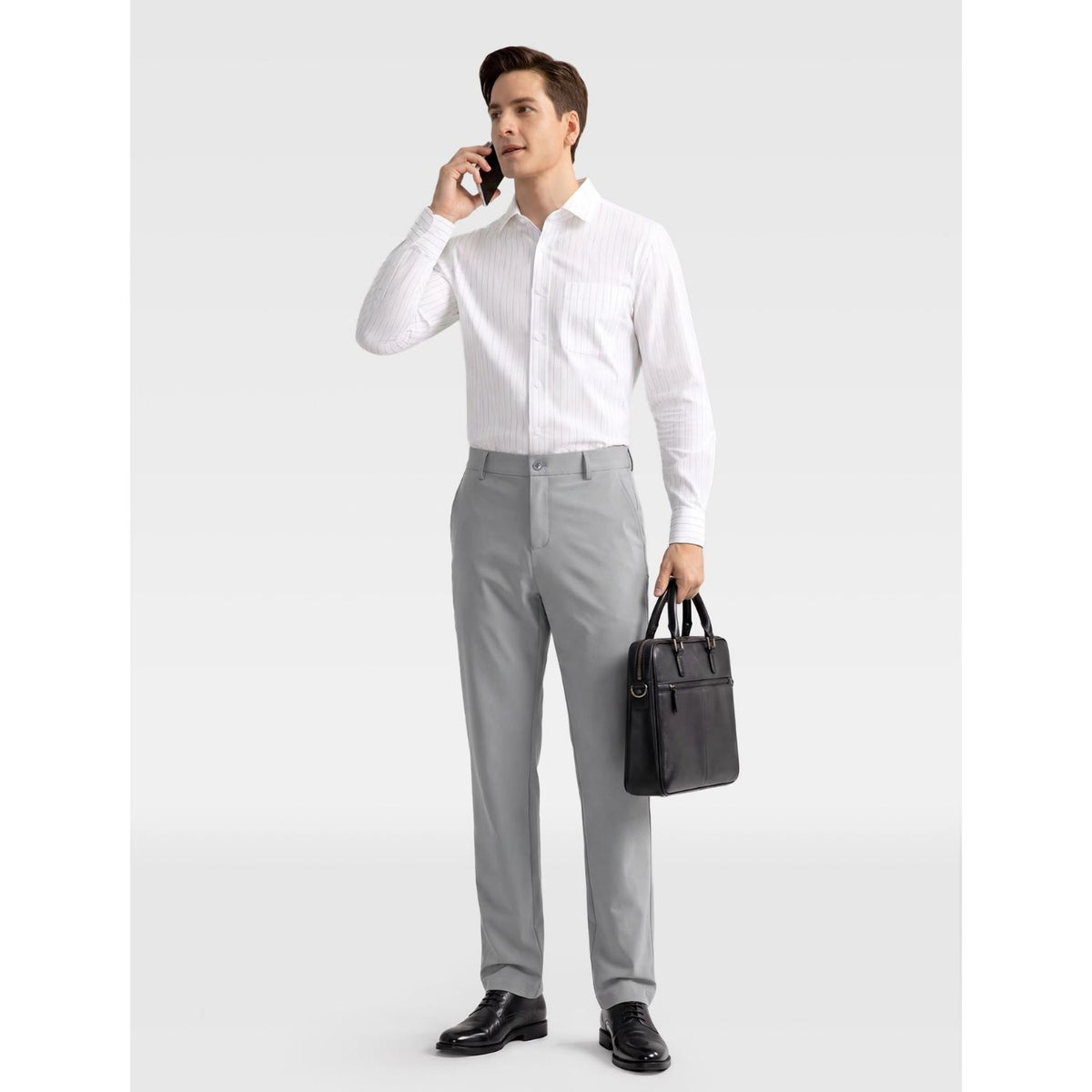 Hisdern Flex 301 Men's Stretch Dress Pants Light Gray Classic Fit Casual Pants for All-Day Comfort