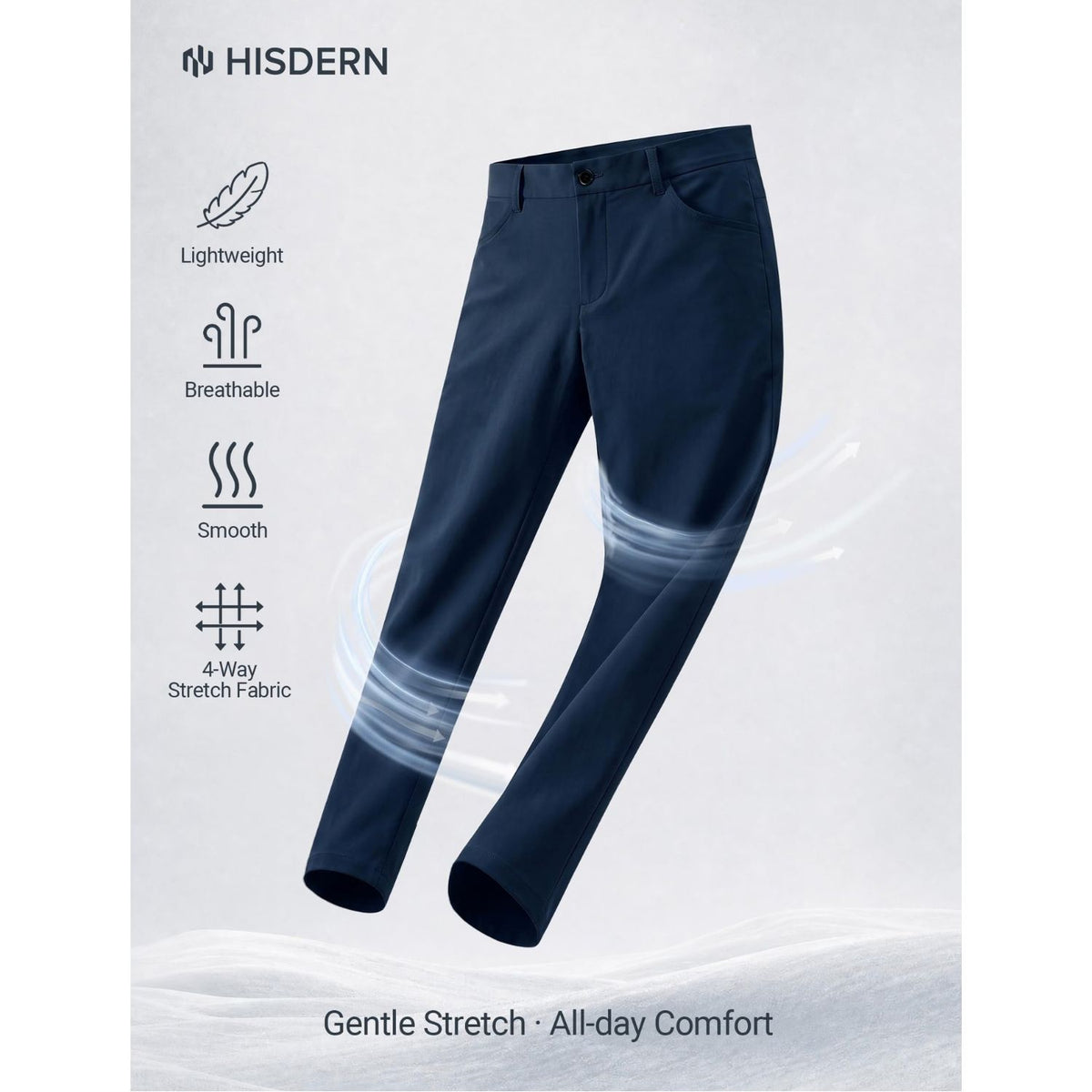 Hisdern Flex 301 Men's Stretch Dress Pants Navy Blue Classic Fit Casual Pants for All-Day Comfort