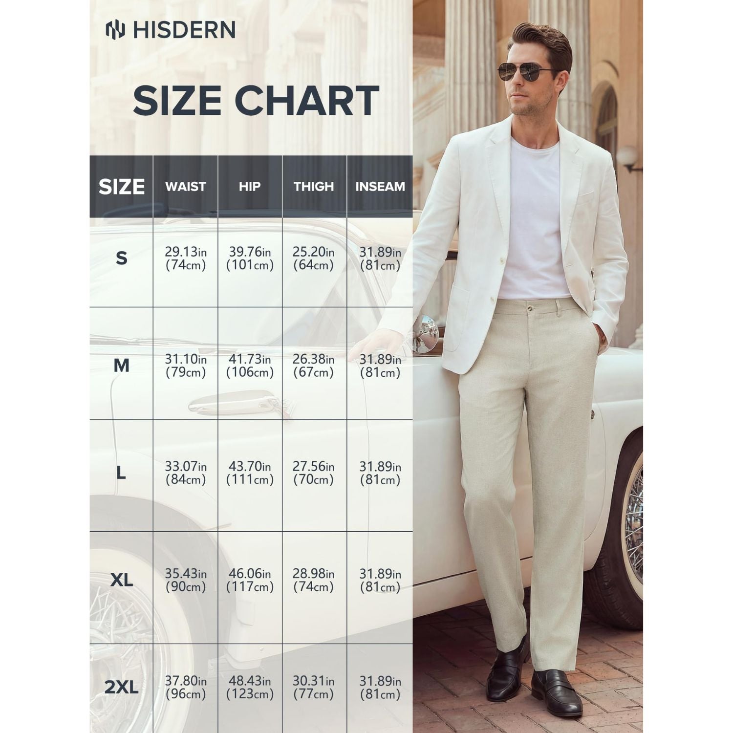 Hisdern Men's Breathable Beige Linen Trousers Lightweight Summer Casual Pants