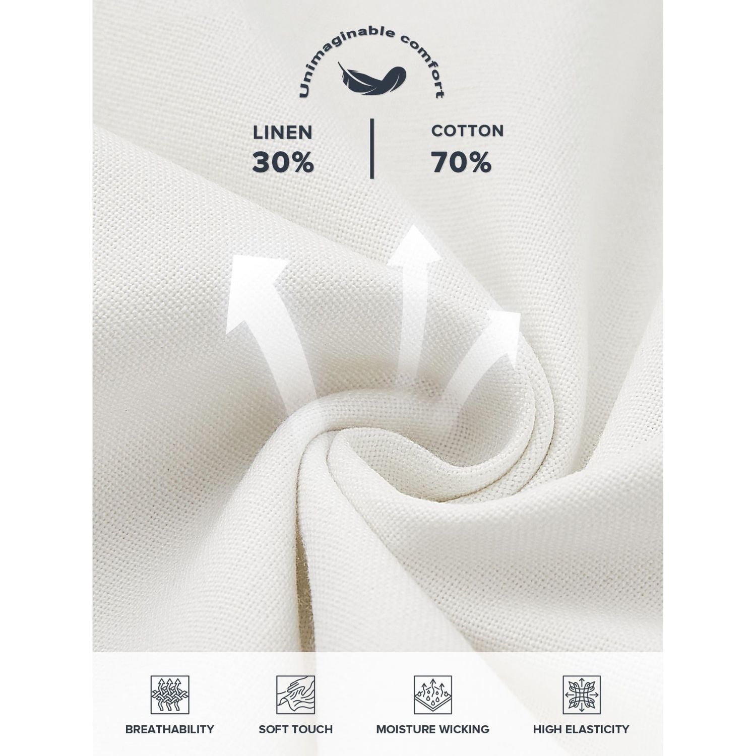 Hisdern Men's Breathable White Linen Trousers Lightweight Summer Casual Pants