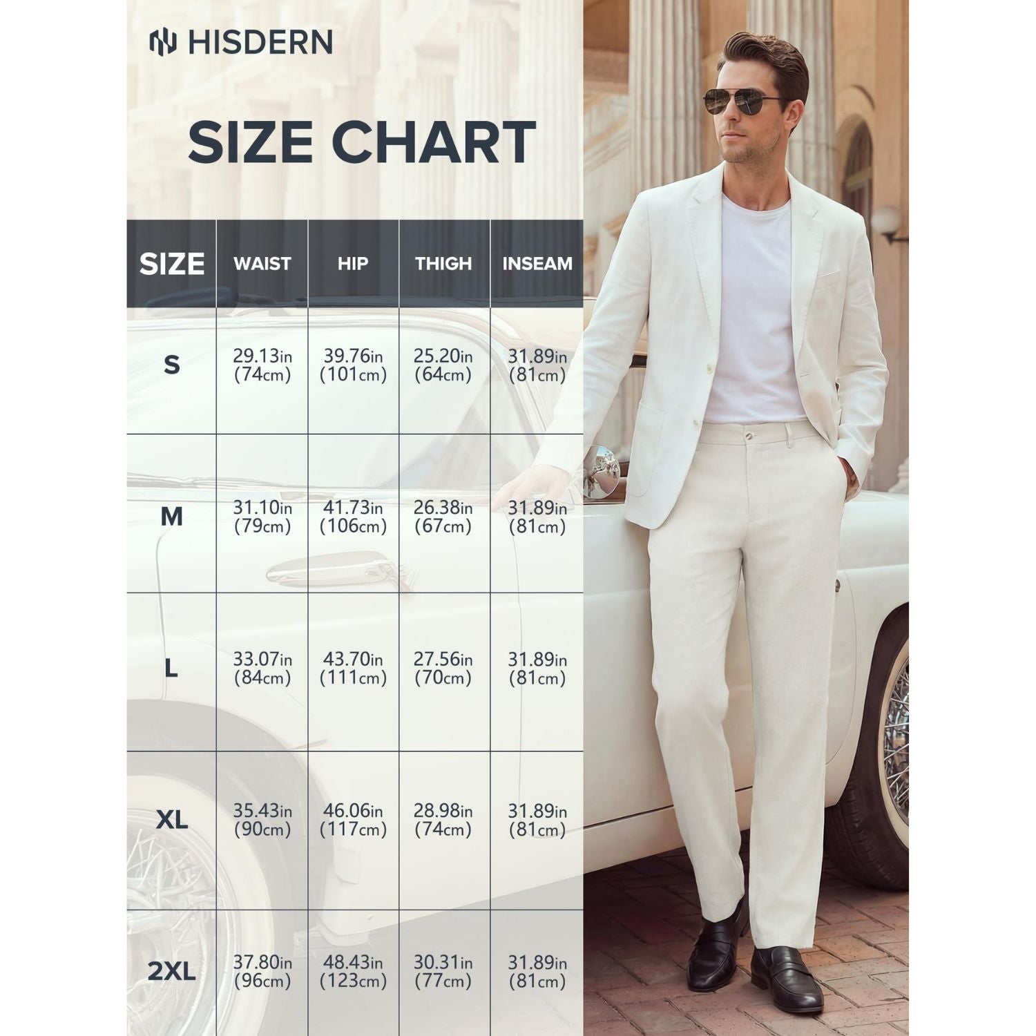 Hisdern Men's Breathable White Linen Trousers Lightweight Summer Casual Pants