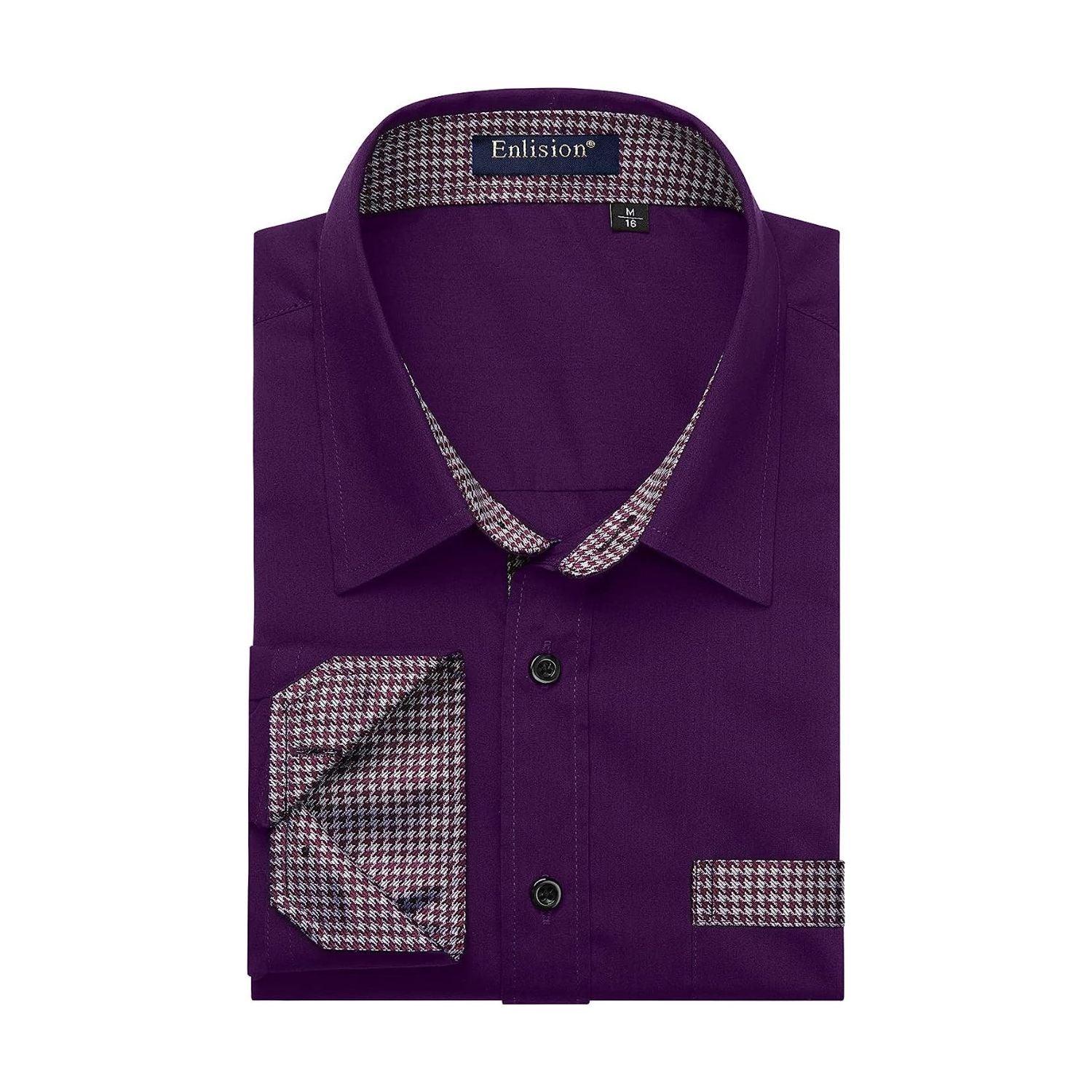 Hisdern Men's Purple Splicing Dress Shirt For Office Wear