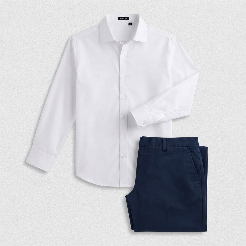 grey dress pants navy shirt Hisdern Men's White & Blue Wide-Leg Set Pinterest satin maxi trends