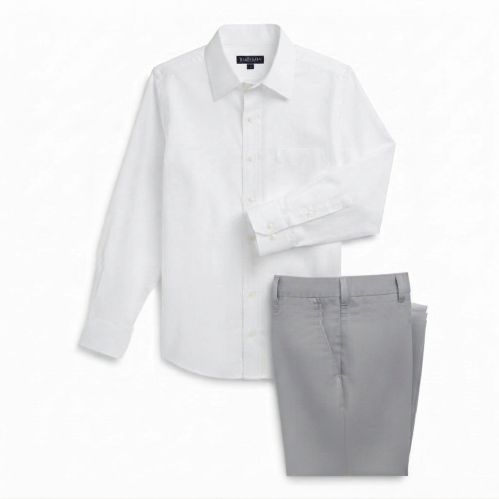 white dress shirt grey pants Hisdern Men's & Silver Flex Classic Set grey dress pants outfit men