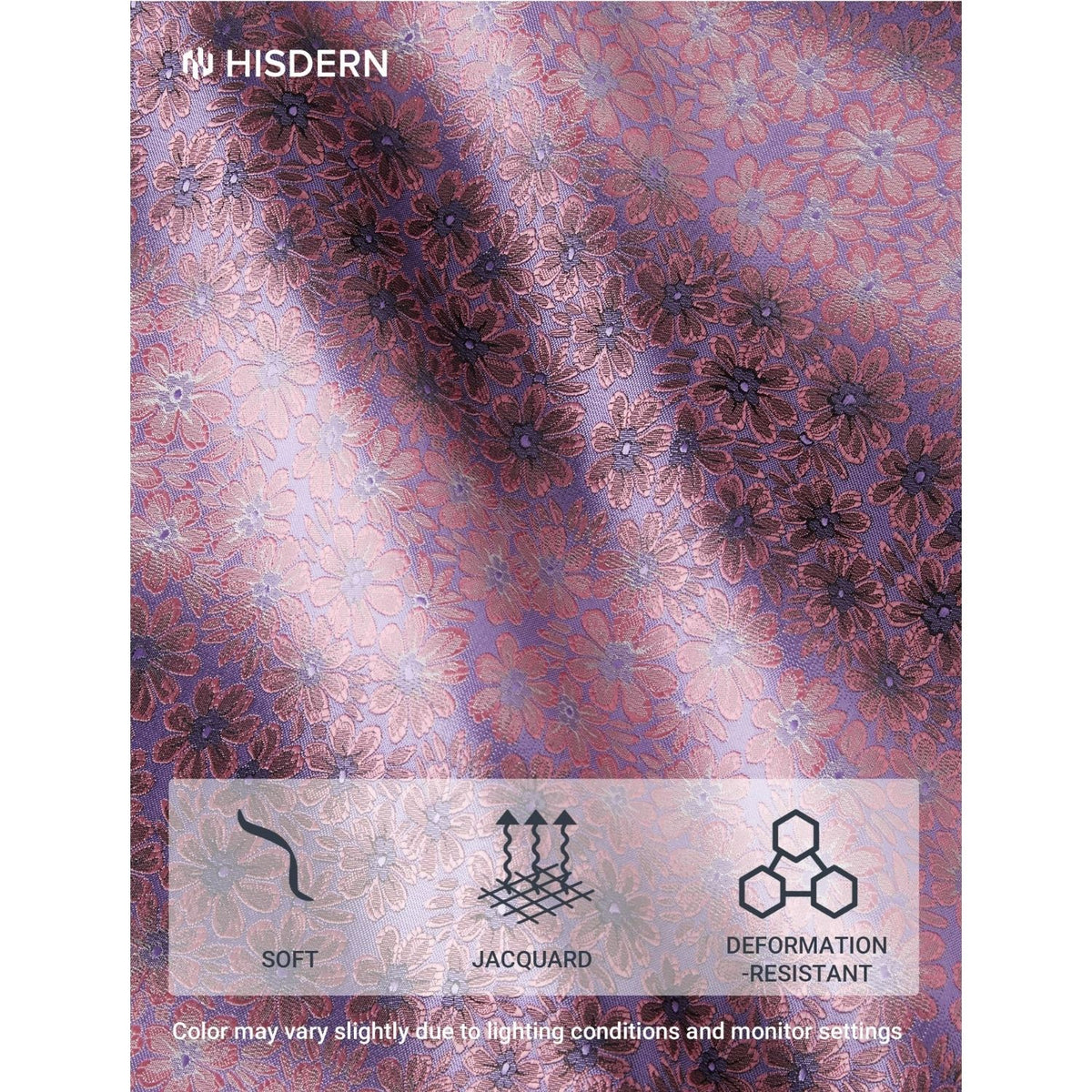 Hisdern Men's Floral 4-Piece Tie Set in Mauve & Pink for Weddings & Formal Wear