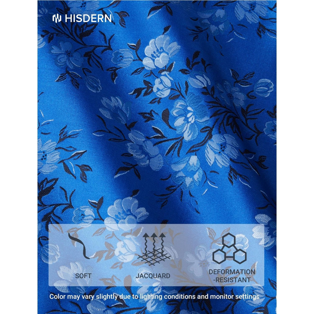 Hisdern Men's Floral 4-Piece Tie Set in Royal Blue for Weddings & Formal Wear
