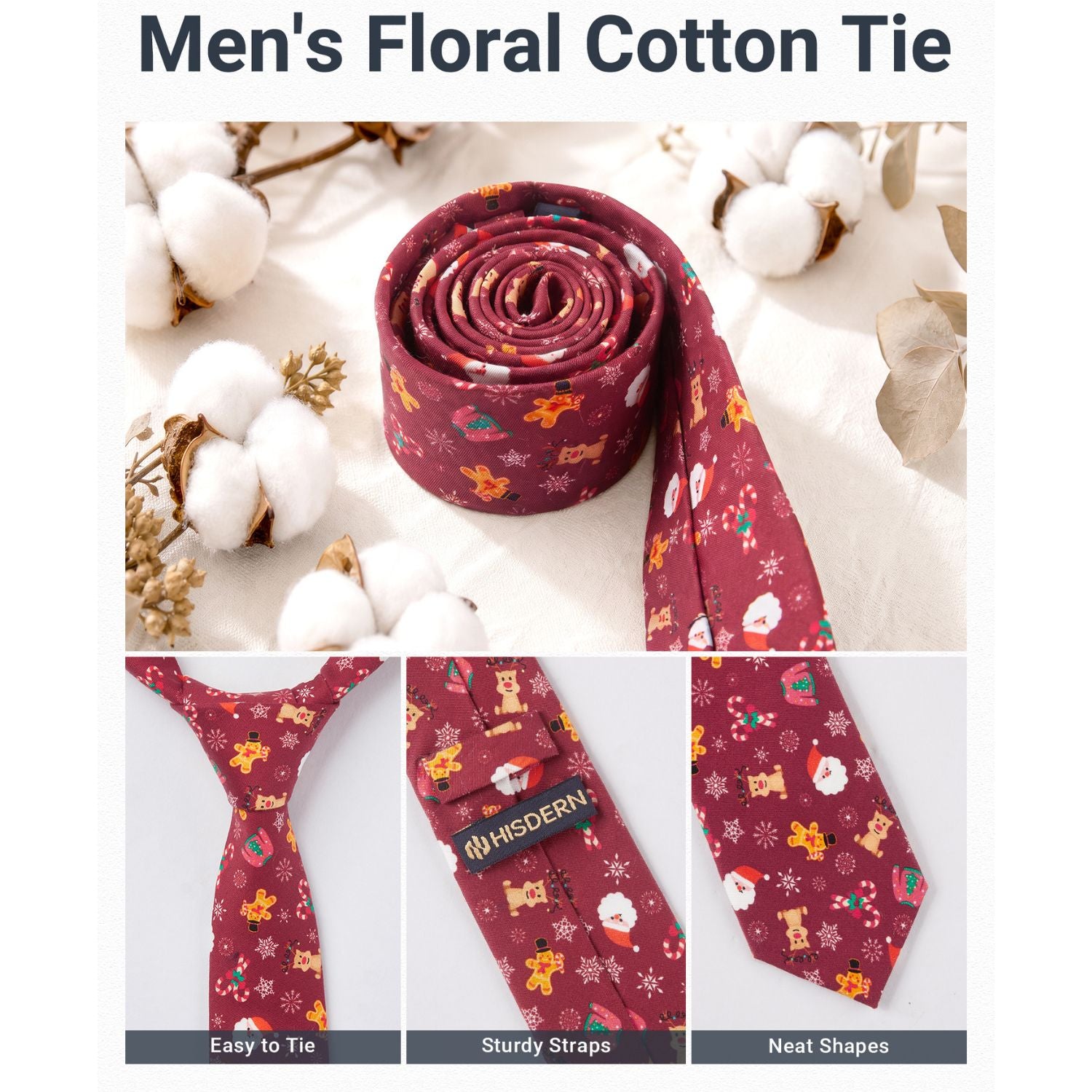 Hisdern Christmas Tie Set Red Candy Holiday Party Accessories