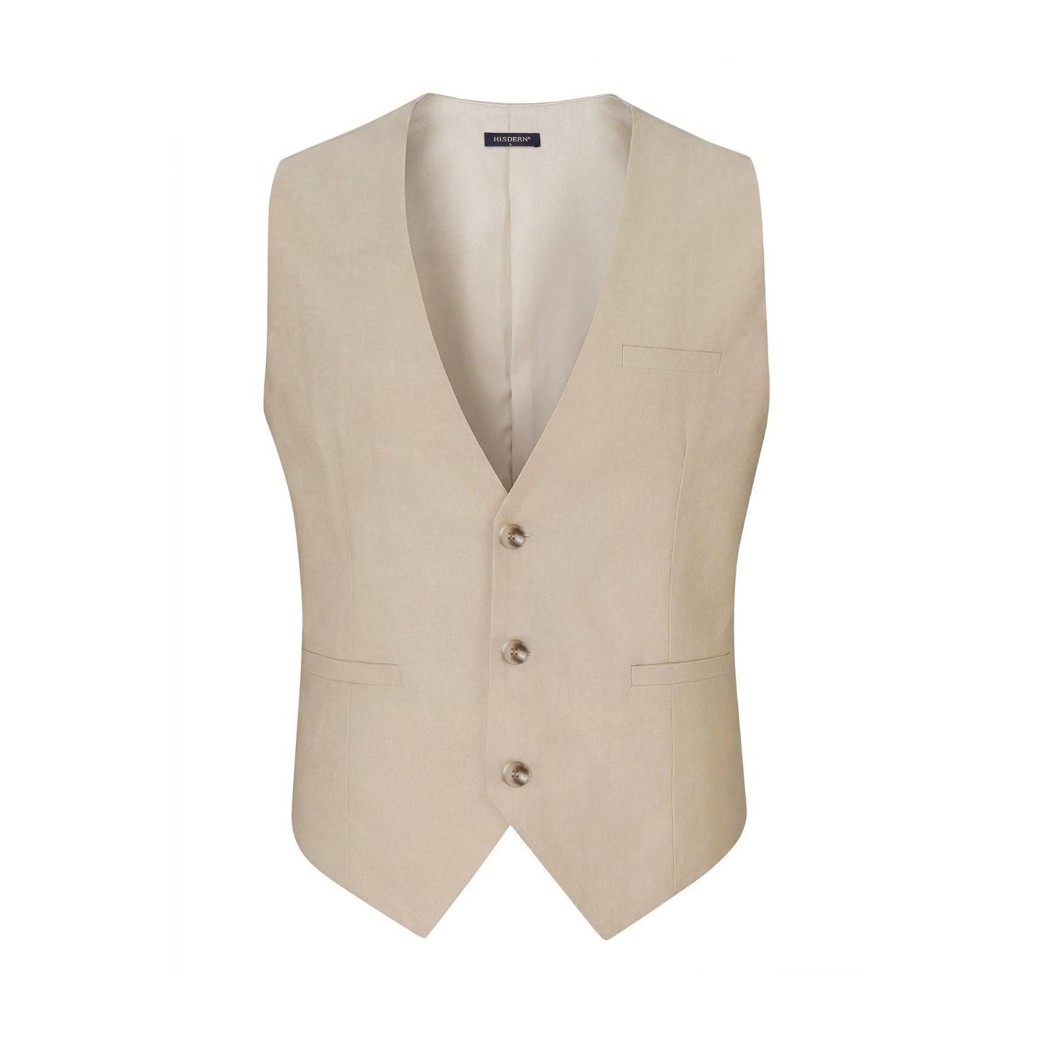 Hisdern Men's Champagne Casual Linen Vest Lightweight Summer Waistcoat