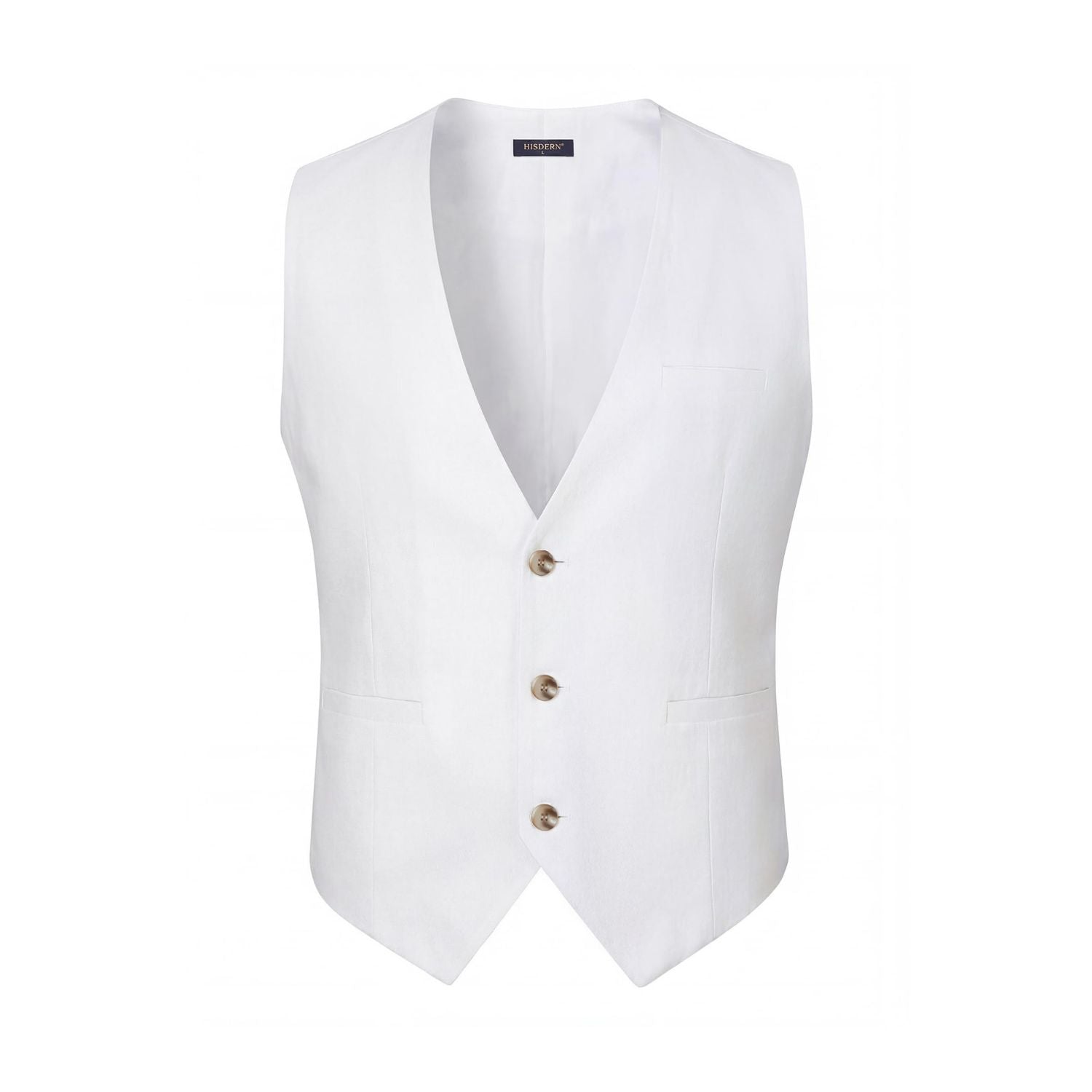 Hisdern Men's White Casual Linen Vest Lightweight Summer Waistcoat