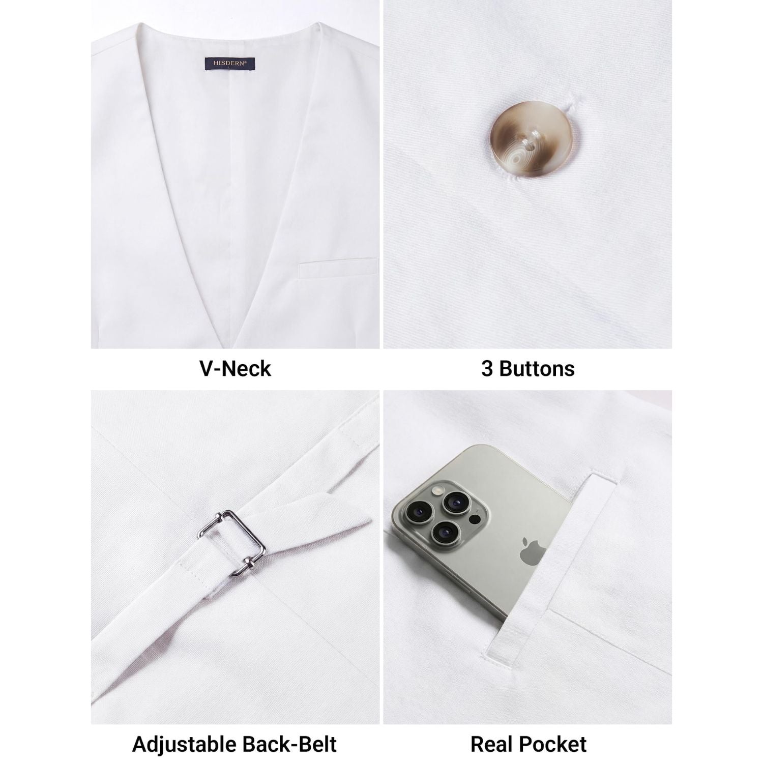 Hisdern Men's White Casual Linen Vest Lightweight Summer Waistcoat