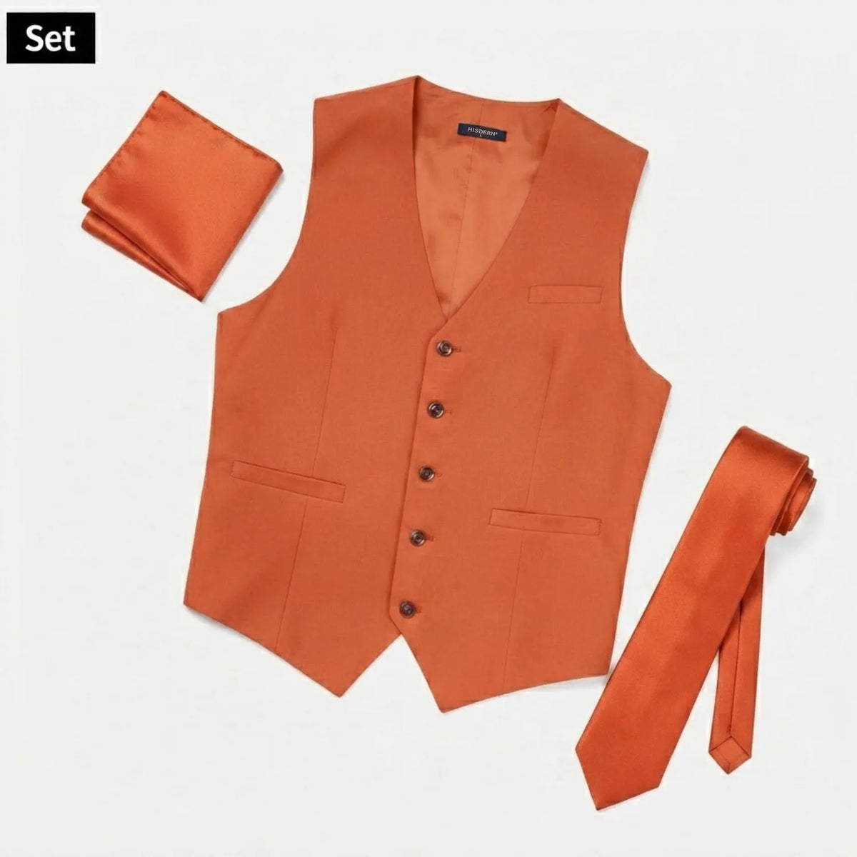 orange dress vest Hisdern Burnt Satin and Solid Tie Set Formal Wear XL / Mid-Wide Size:XS Petite Only at SARTORO! LAUNCH 2/27/25 Sherri Hill Cocktail Dresses