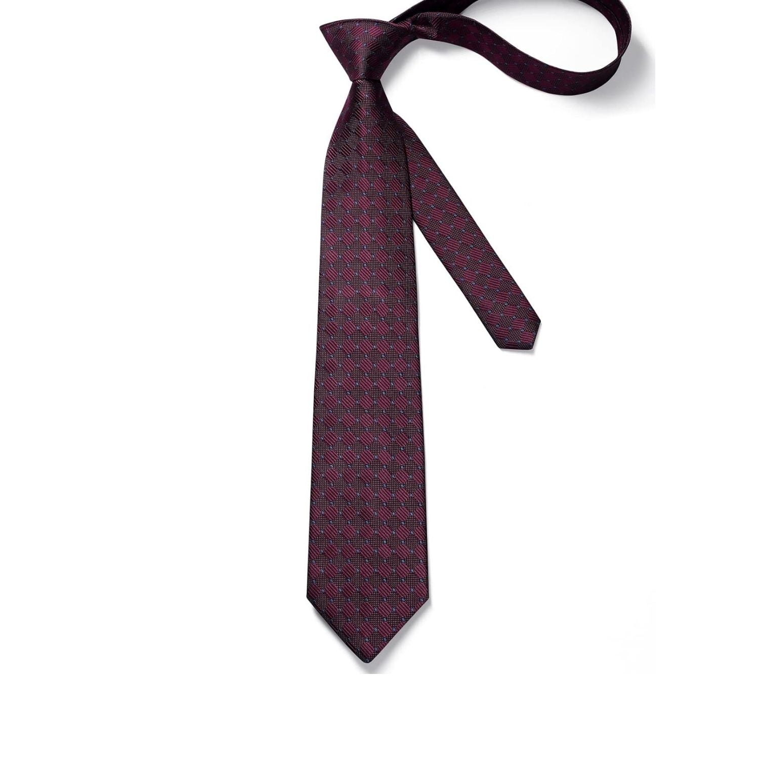Plaid Tie Handkerchief Set - B-BURGUNDY