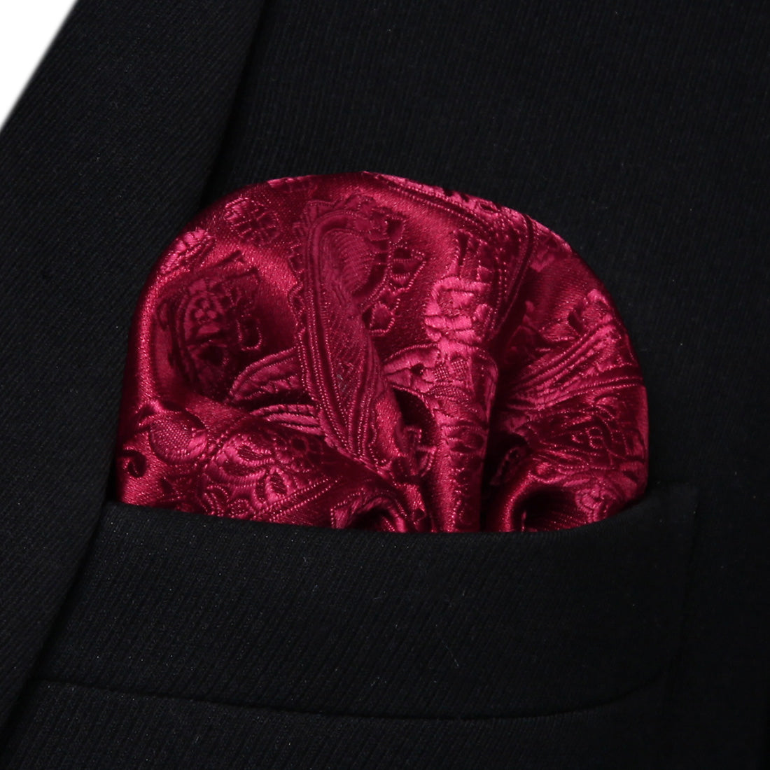 Paisley Floral Suspender Pre-Tied Bow Tie Handkerchief - A14 - RED