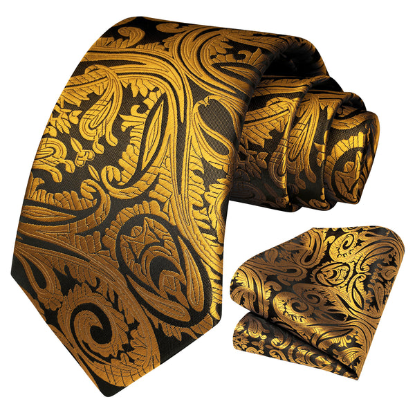 Paisley Tie Handkerchief Set - ORANGE/BLACK 