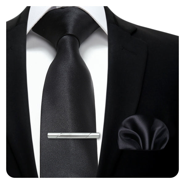 Solid Tie Handkerchief Clip - BLACK 