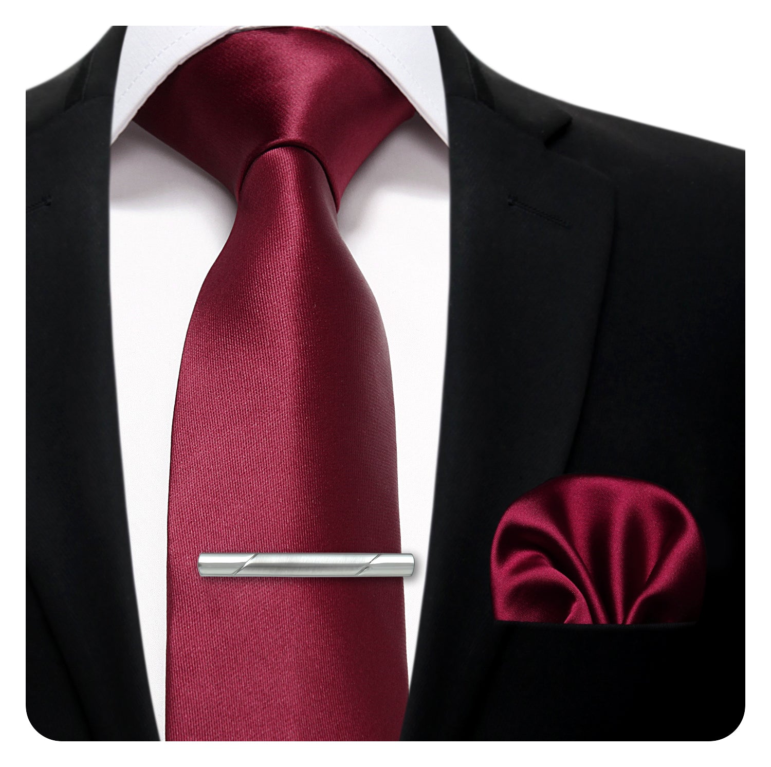 Solid Tie Handkerchief Clip - BURGUNDY