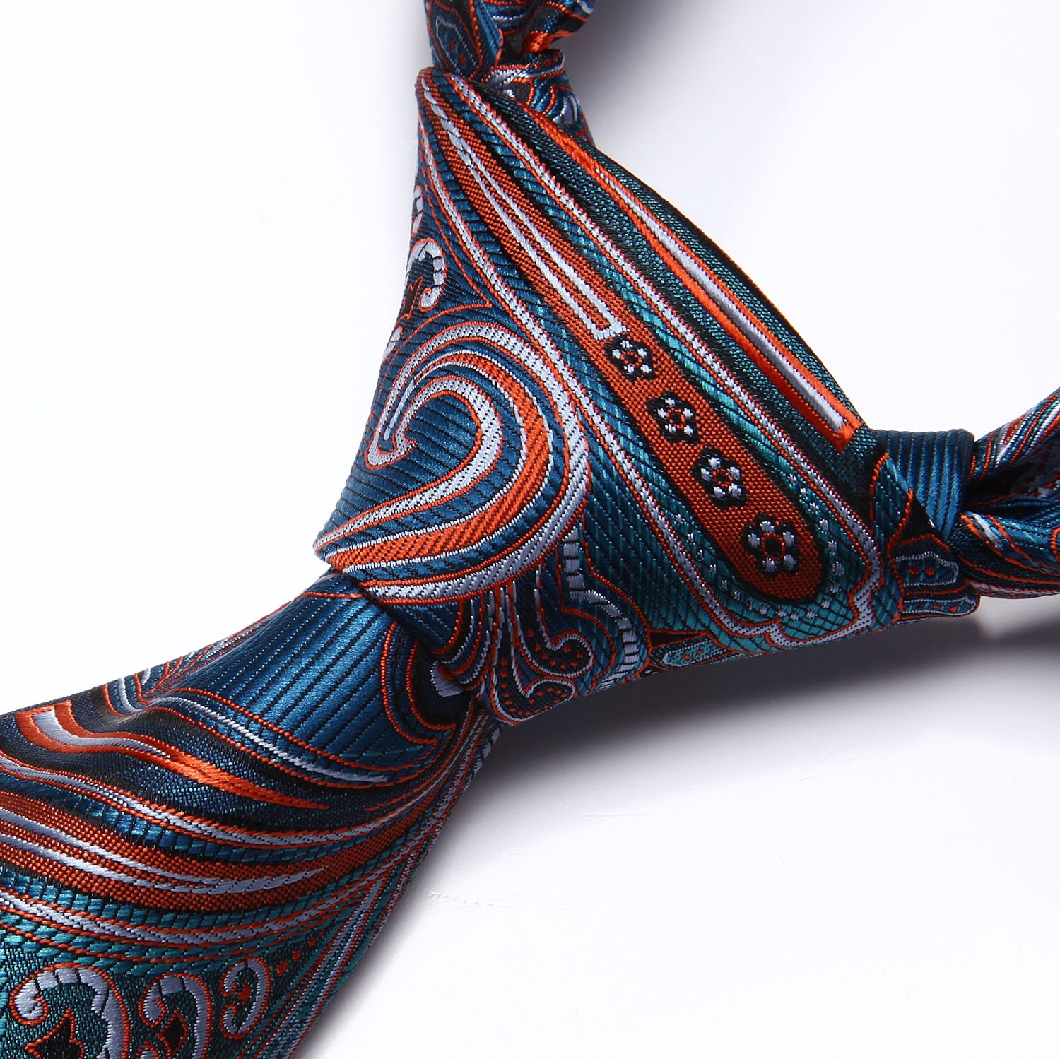 Paisley Tie Handkerchief Set - AQUA/ORANGE