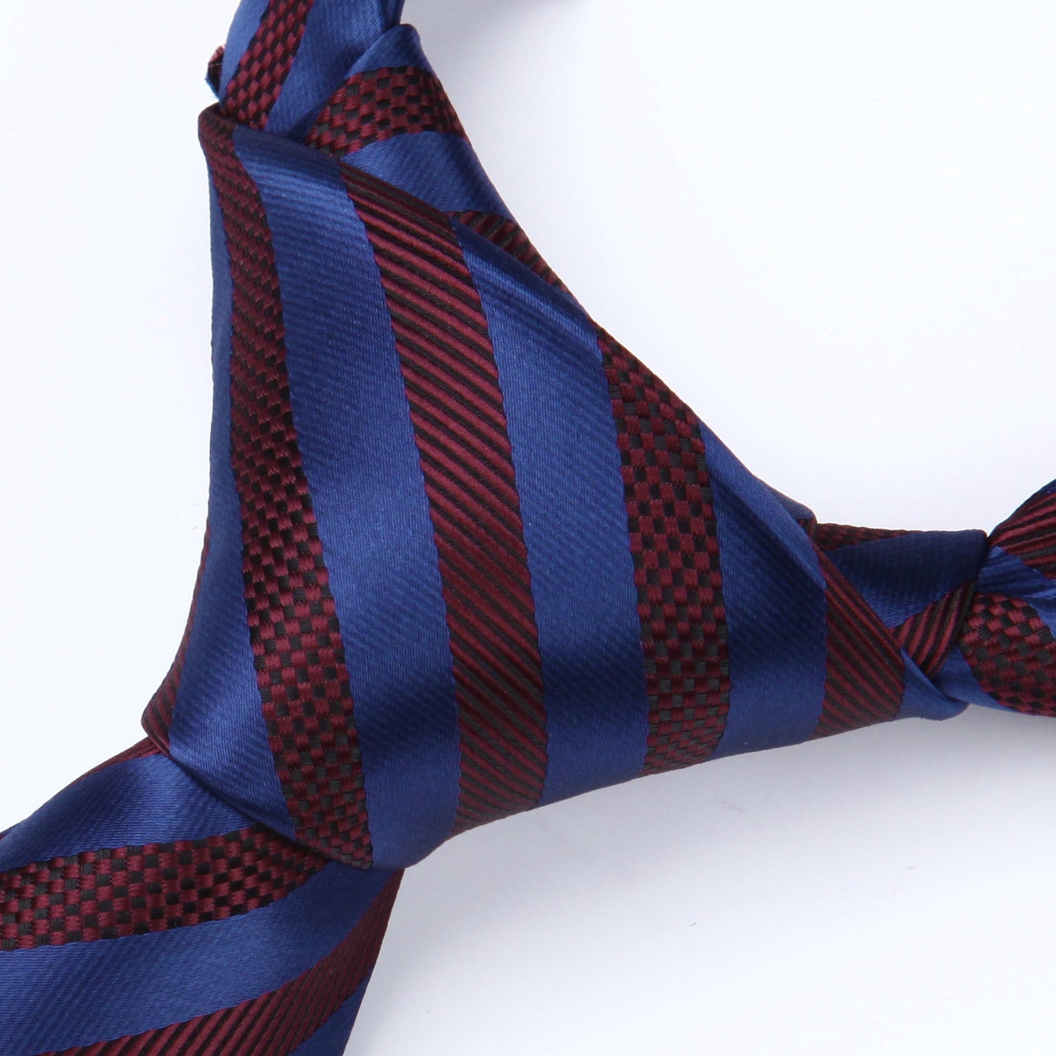 Stripe Tie Handkerchief Set - 02-NAVY BLUE/BURGUNDY