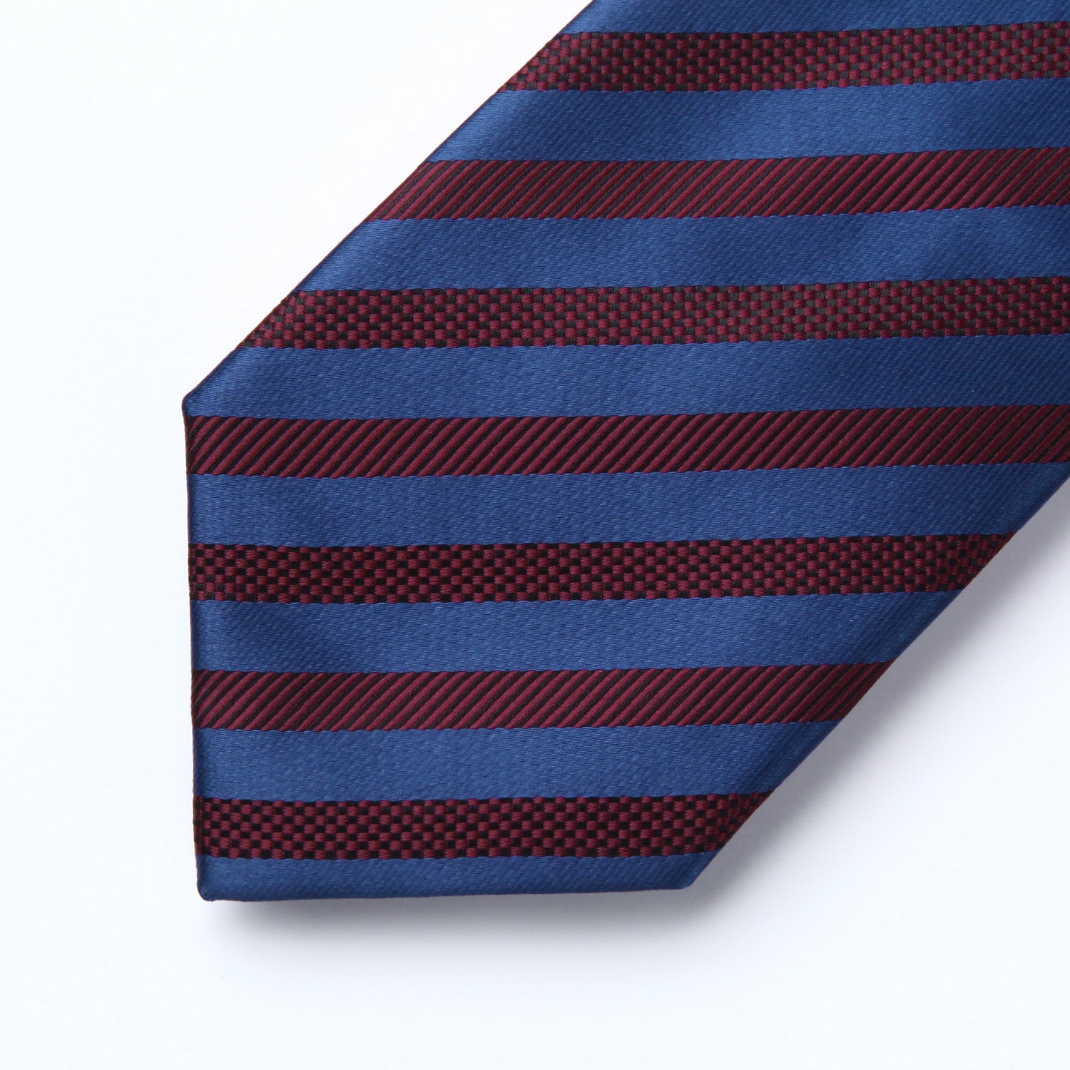 Stripe Tie Handkerchief Set - 02-NAVY BLUE/BURGUNDY