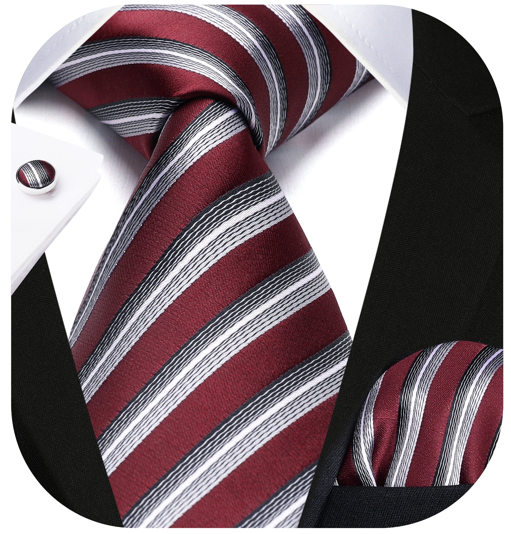 Hisdern Burgundy Striped Wedding Accessories Set with Cufflinks Hisdern Burgundy Striped Wedding Accessories Set with Cufflinks
