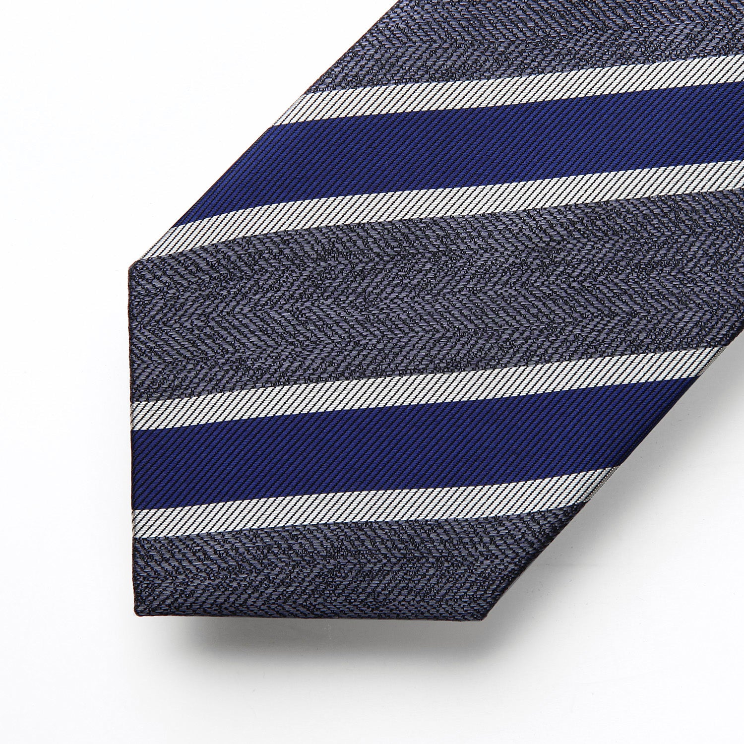 Stripe Tie Handkerchief Set - A-CHARCOAL/NAVY BLUE/GRAY