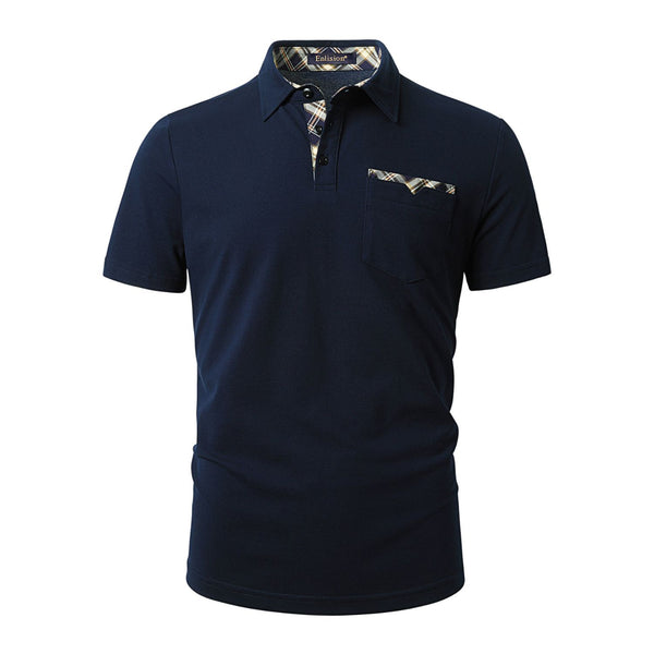 Polo Shirts Short Sleeve with Pocket - I-BLUE-CHECKED1 