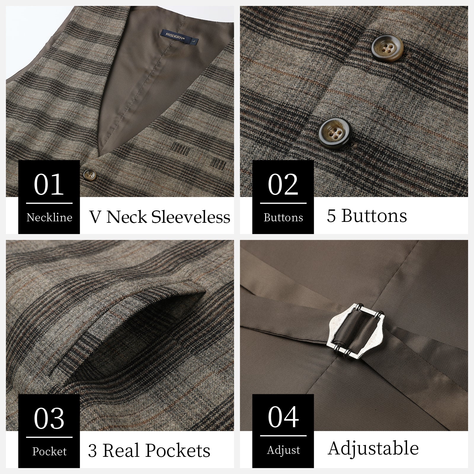Plaid Slim Vest - B1-BROWN