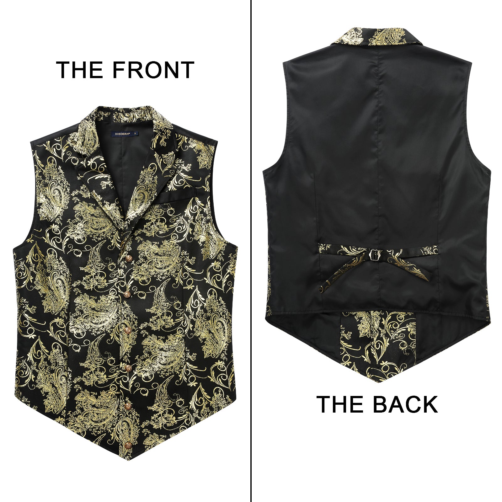 Gothic Lapel Vest for Men - BLACK/GOLD-1