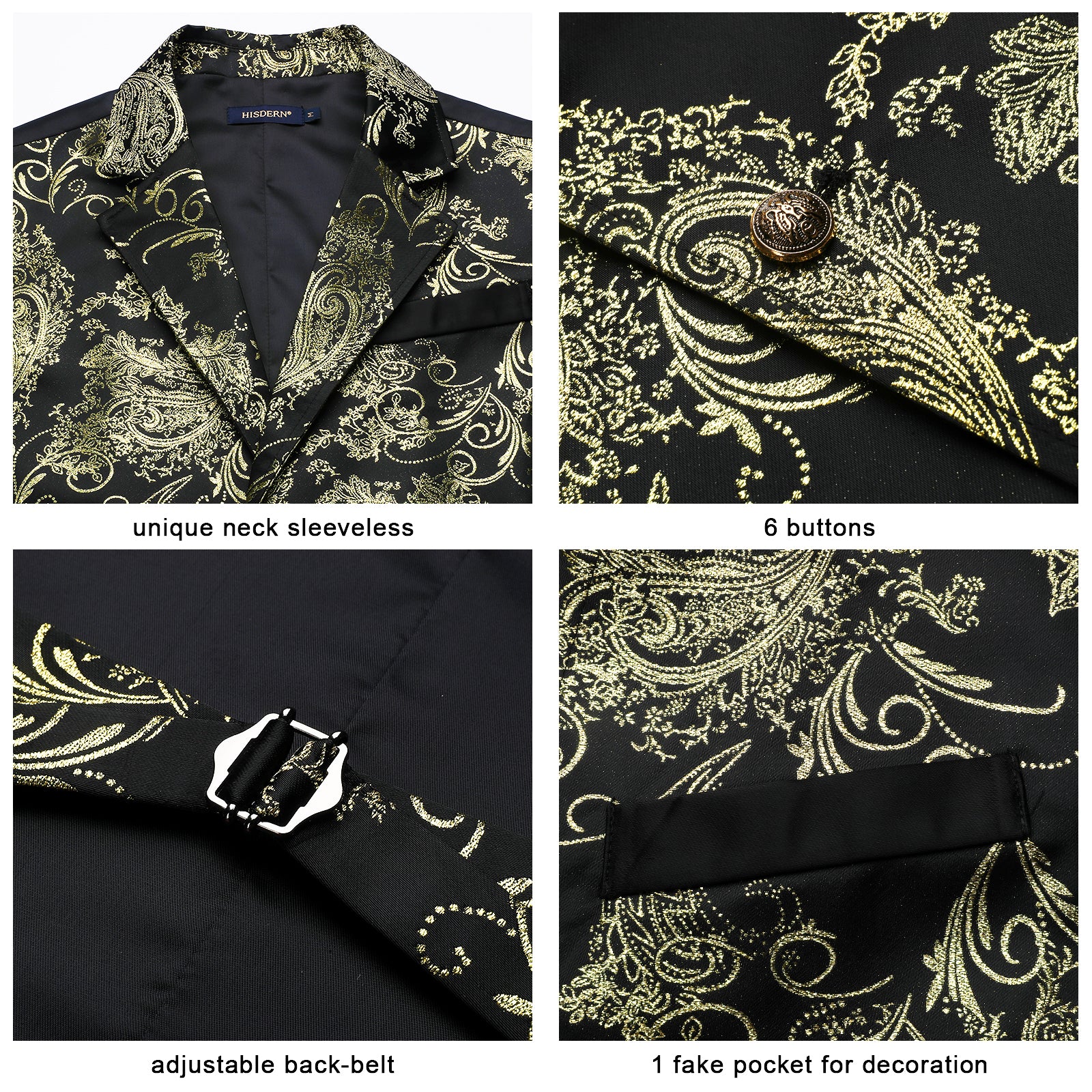 Gothic Lapel Vest for Men - BLACK/GOLD-1