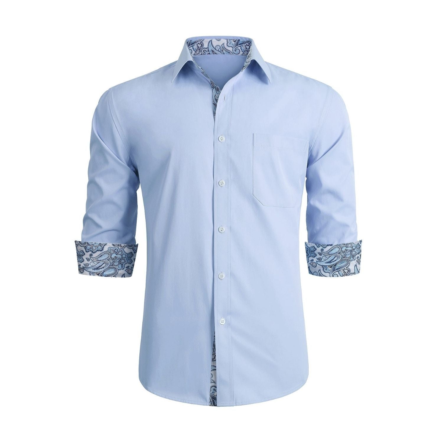 Hisdern Men's Light Blue Splicing Dress Shirt For Office Wear M Hisdern Men's Light Blue Splicing Dress Shirt For Office Wear M