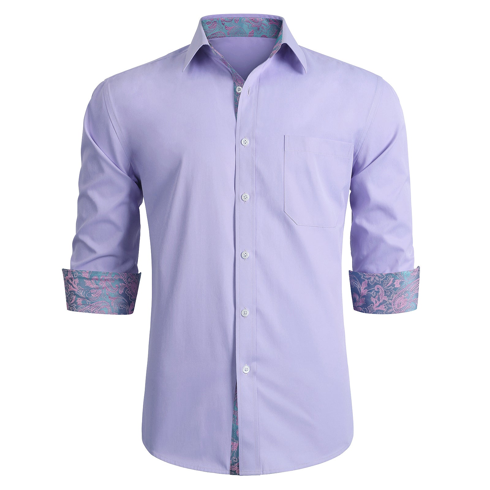 strapless open back dress Hisdern Men's Purple Pink Paisley Splicing Dress Shirt For Office Wear
