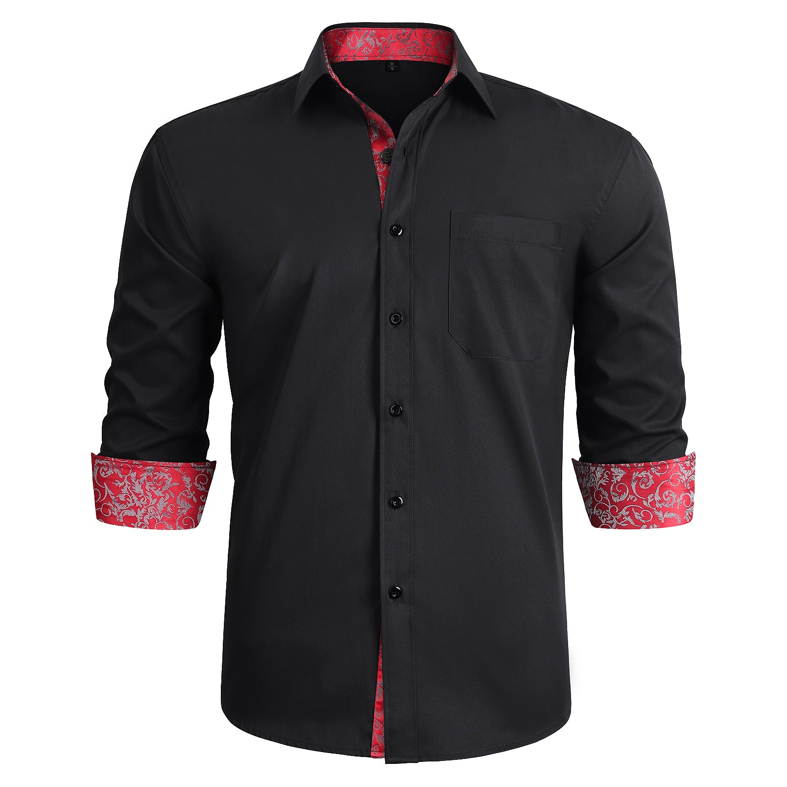 Hisdern Men's Black Red Paisley Paisley Splicing Dress Shirt For Office Wear 2XL Hisdern Men's Black Red Paisley Paisley Splicing Dress Shirt For Office Wear 2XL