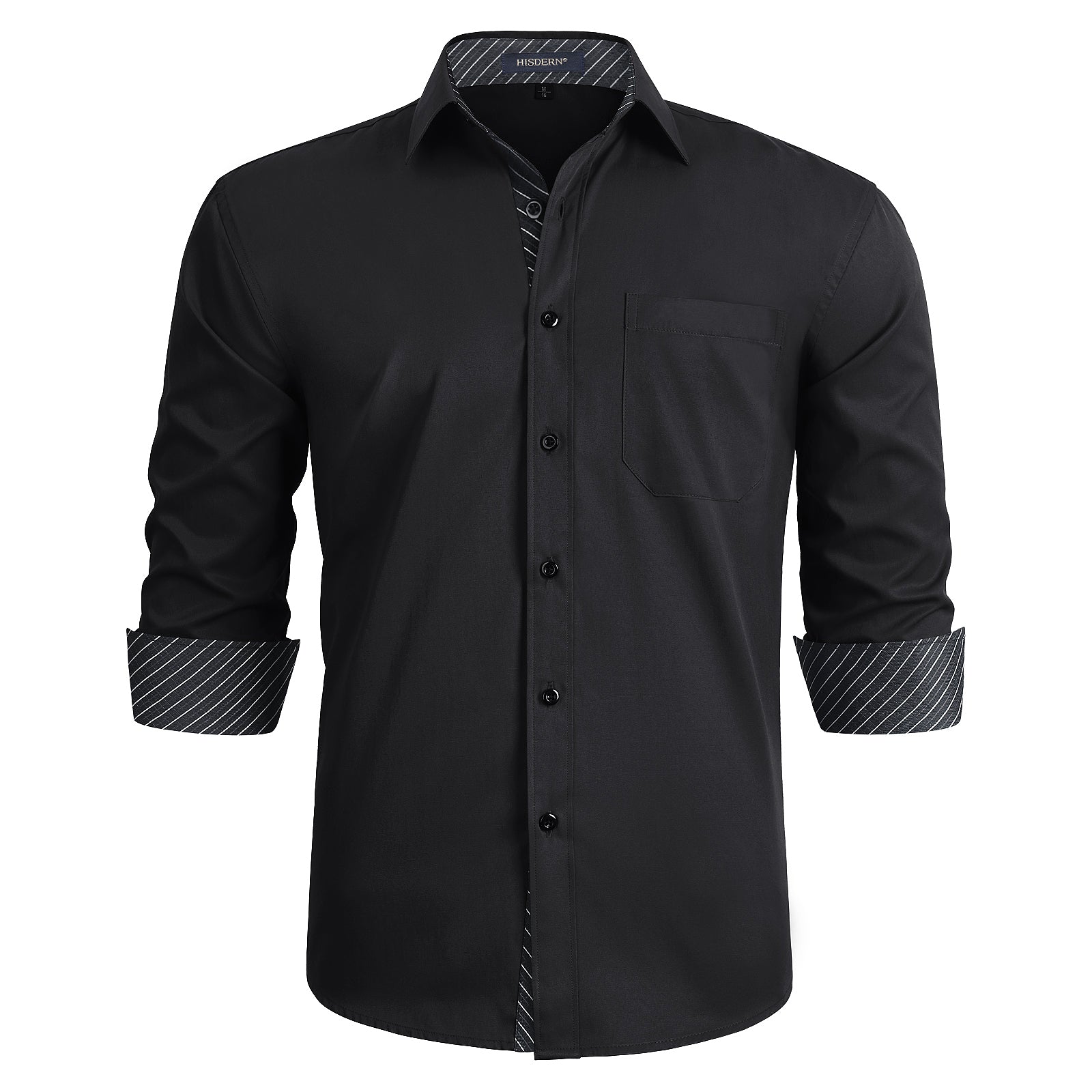 Hisdern Men's Black White Paisley Paisley Splicing Dress Shirt For Office Wear M