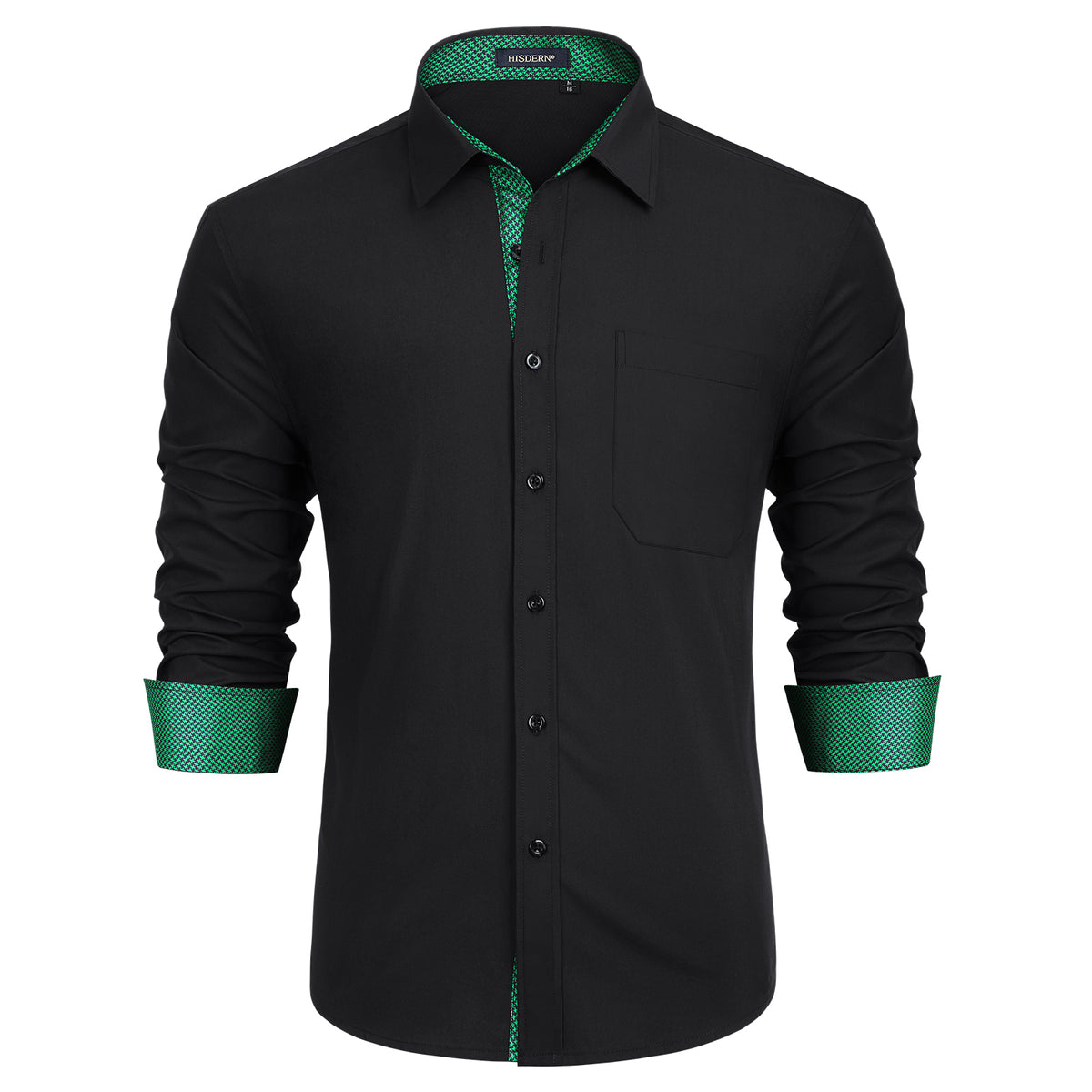Hisdern Men's Black Dress Shirt with Contrast Collar for Casual S