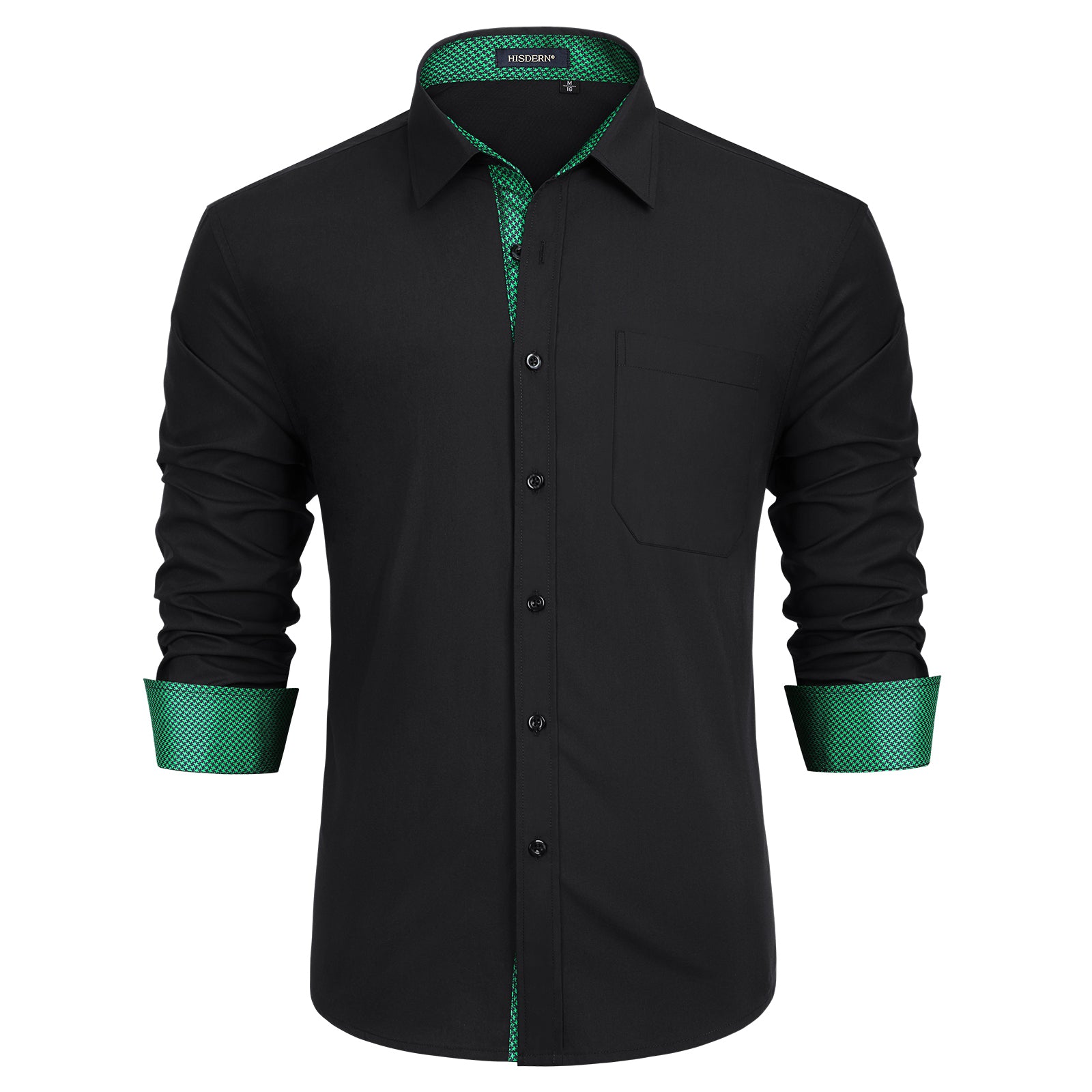 Hisdern Men's Black Dress Shirt with Contrast Collar for Casual S