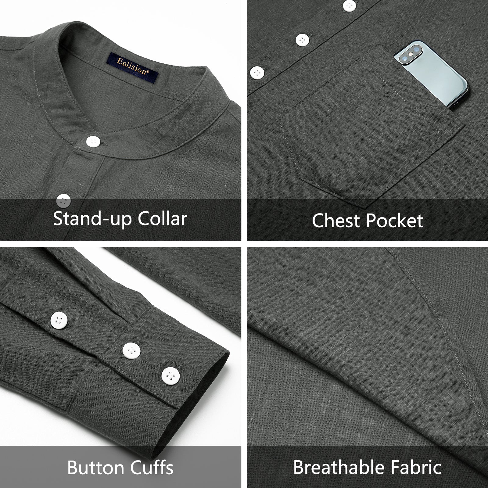 Casual Henley Shirt with Pocket - DARK GRAY