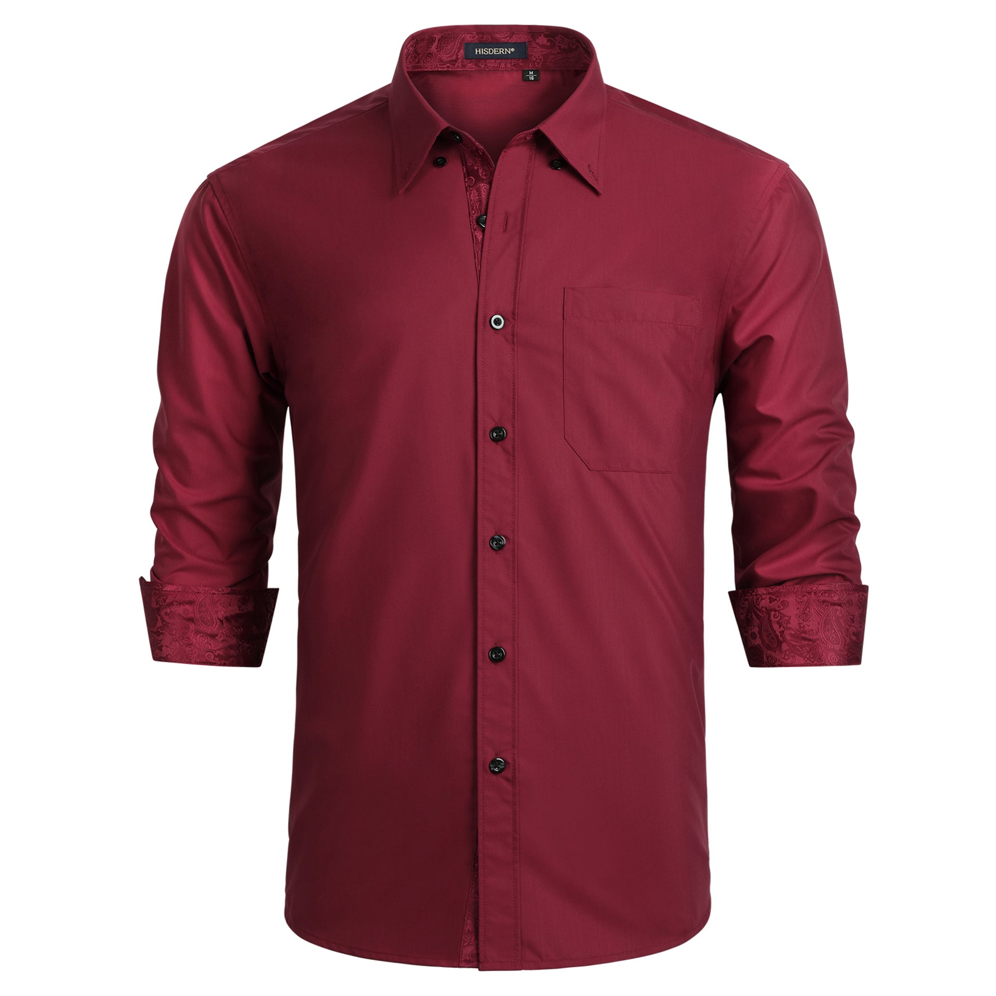Hisdern Men's Burgundy Dress Shirt with Contrast Collar for Casual L Hisdern Men's Burgundy Dress Shirt with Contrast Collar for Casual L