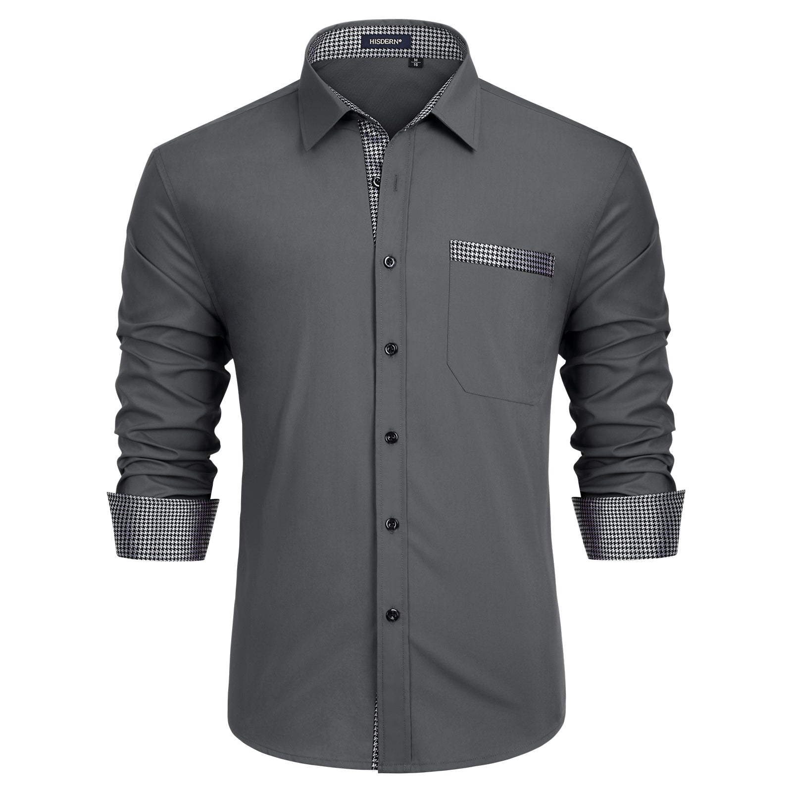 Hisdern Men's Grey Splicing Dress Shirt For Office Wear 2XL Hisdern Men's Grey Splicing Dress Shirt For Office Wear 2XL