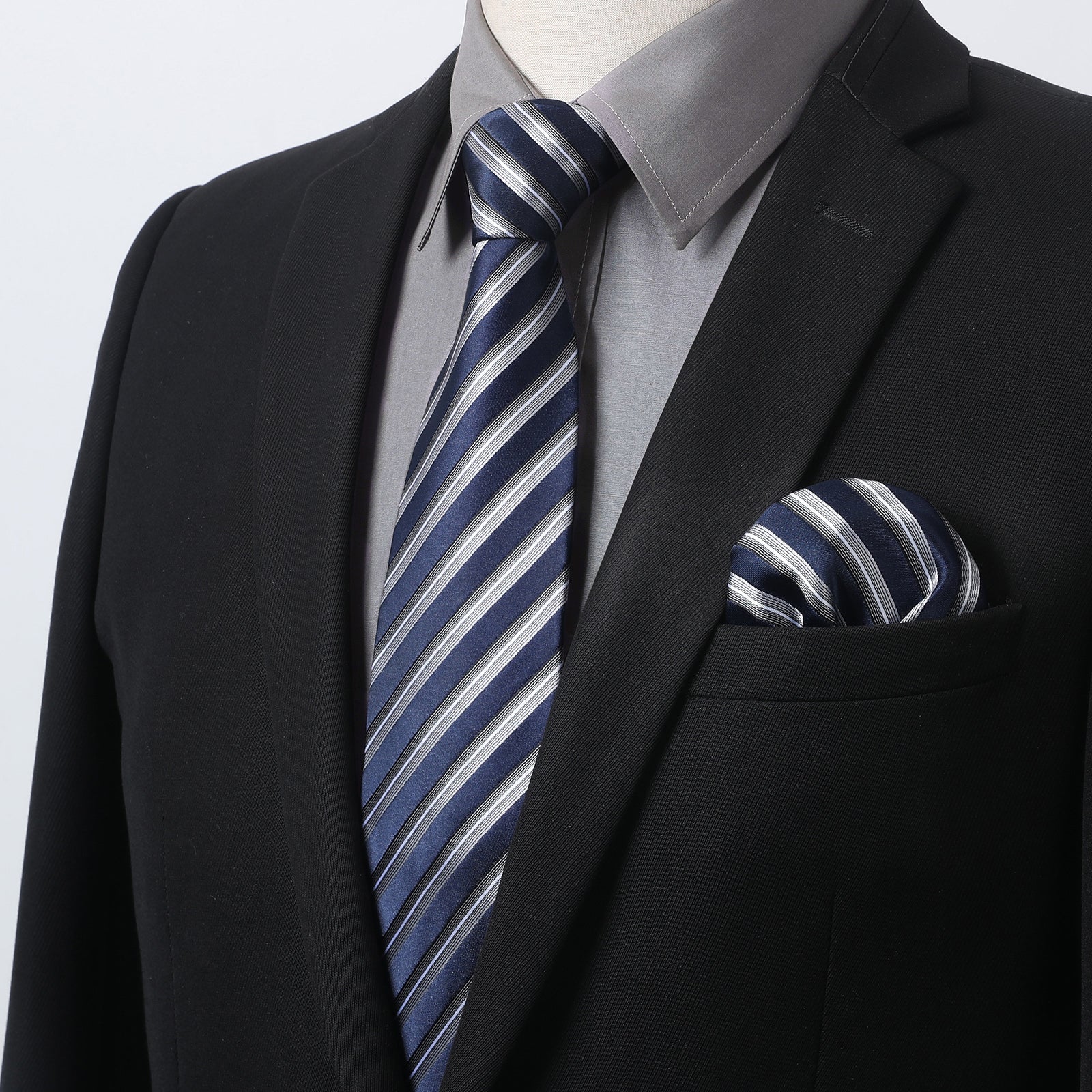Hisdern Non-iron Grey Dress Shirt and Striped Tie